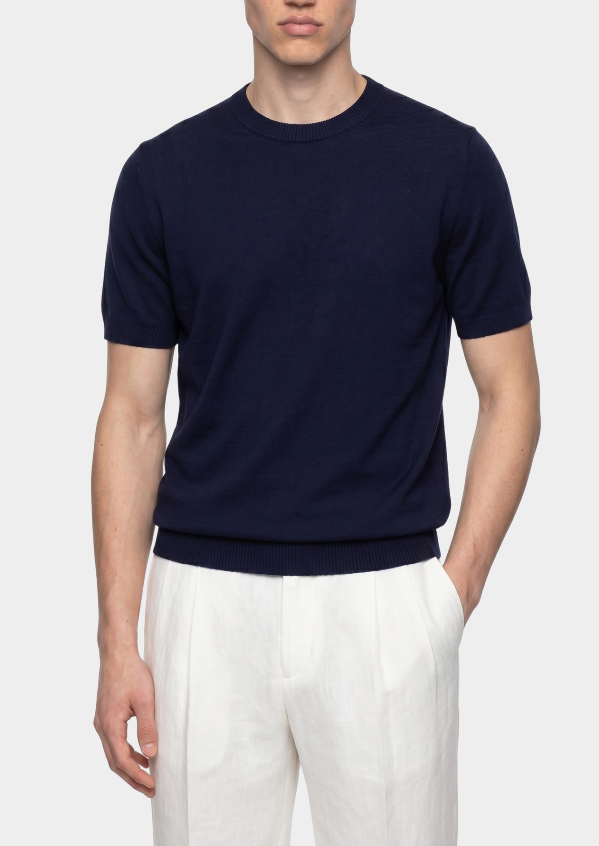 T-Shirt essentiel col rond en maille bleu marine