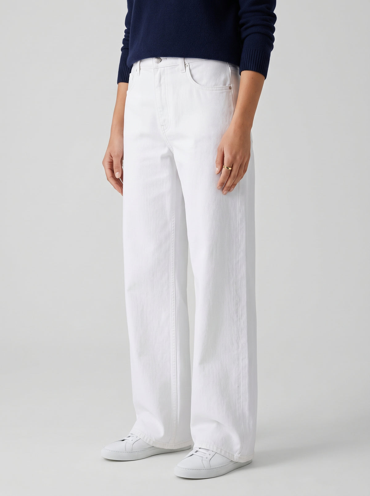 Charlize Star Patchwork Color-Block Jeans — White