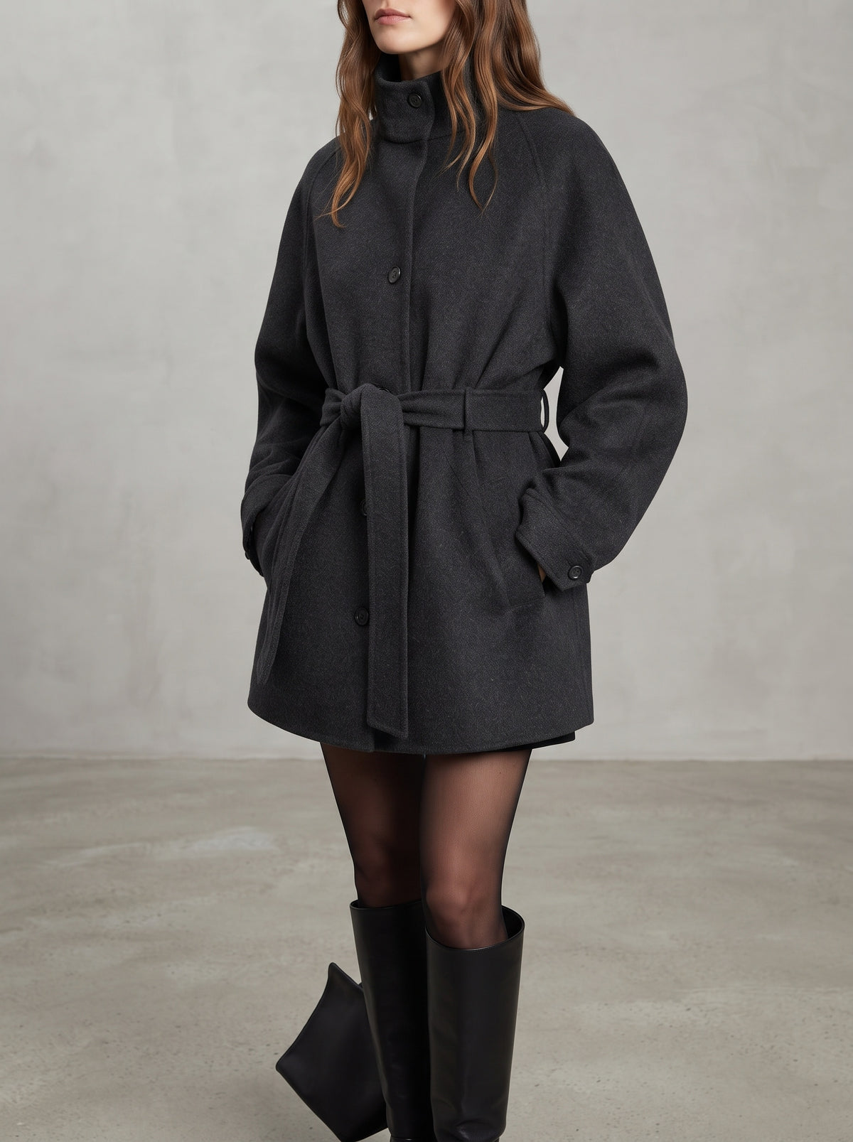 Ashley Short High-Neck Coat — Black