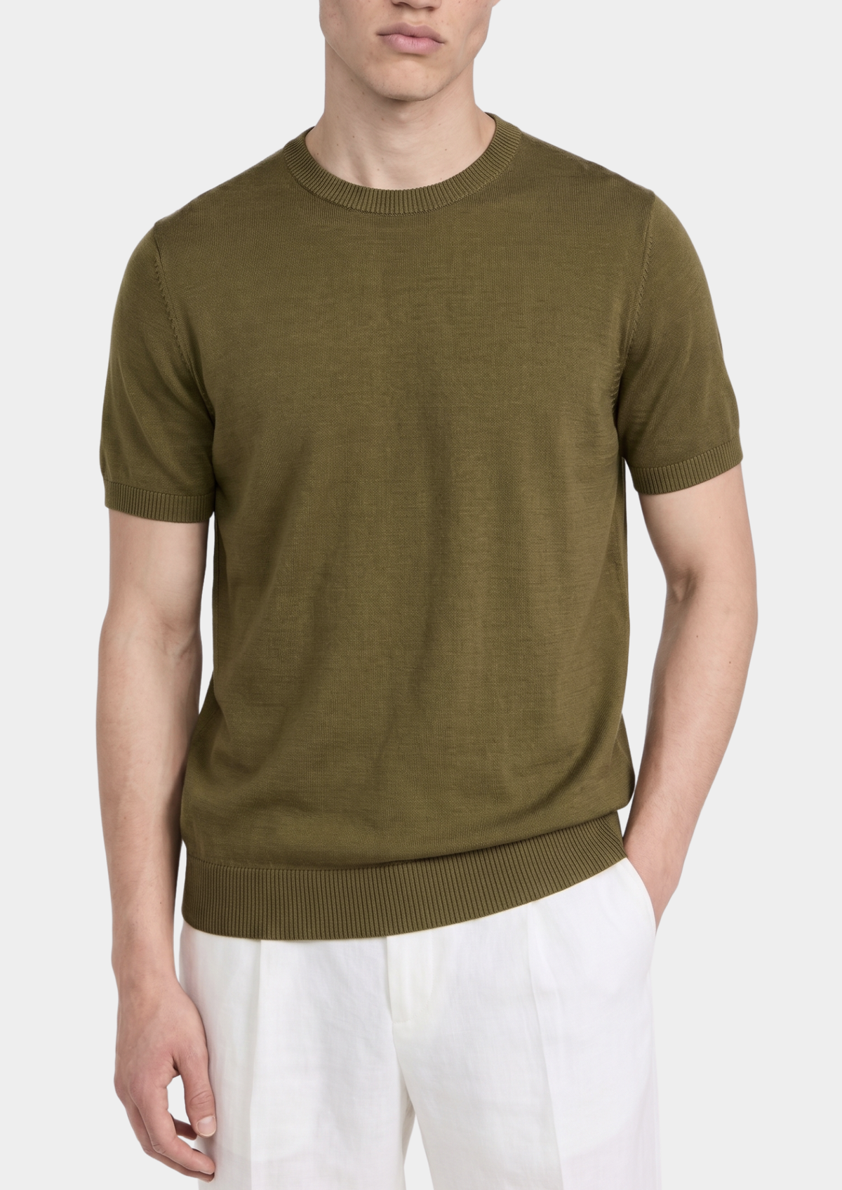T-Shirt essentiel col rond en maille olive