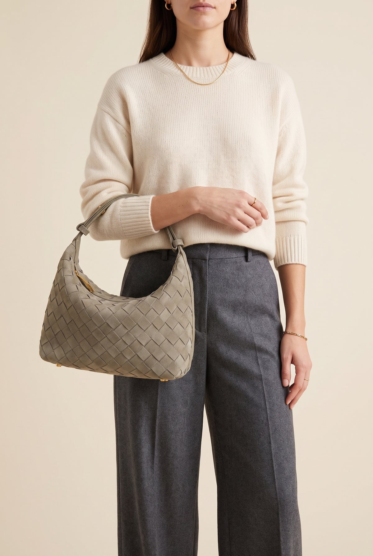 Mica Woven Faux Suede Shoulder Bag — On-Model View