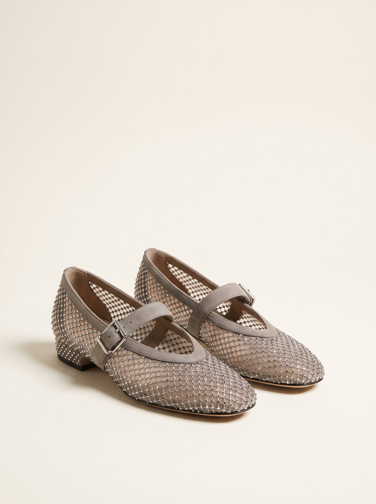 Rebecca Rhinestone Mesh Mary Jane Flats — Gray