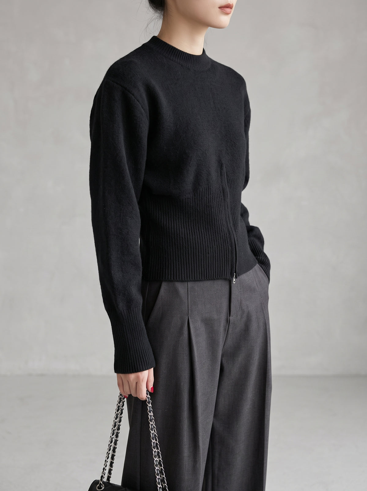 Adahlia Slim-Waist Zip Jumper - Black