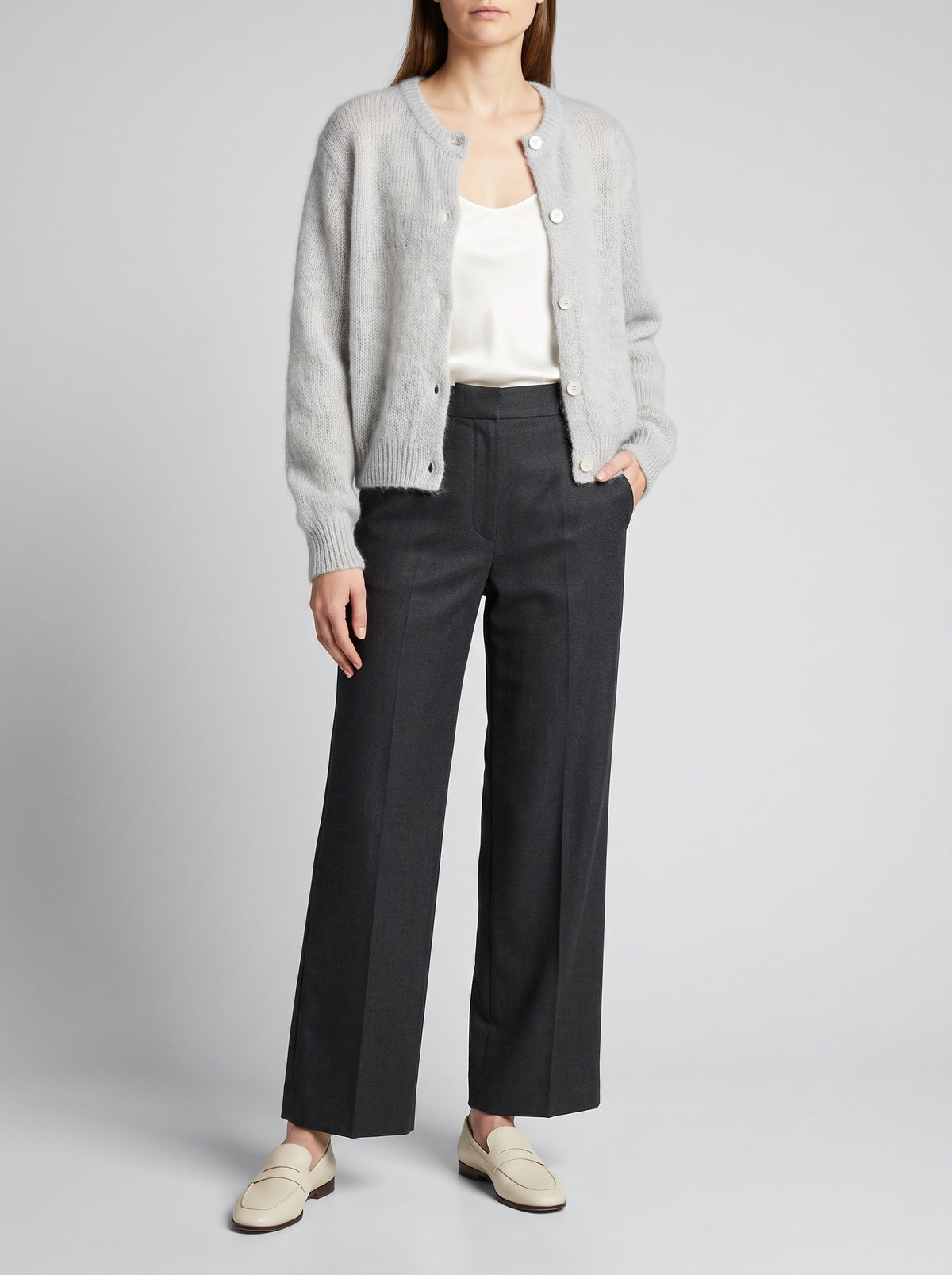 Freya Fuzzy Knit Cardigan — Gray
