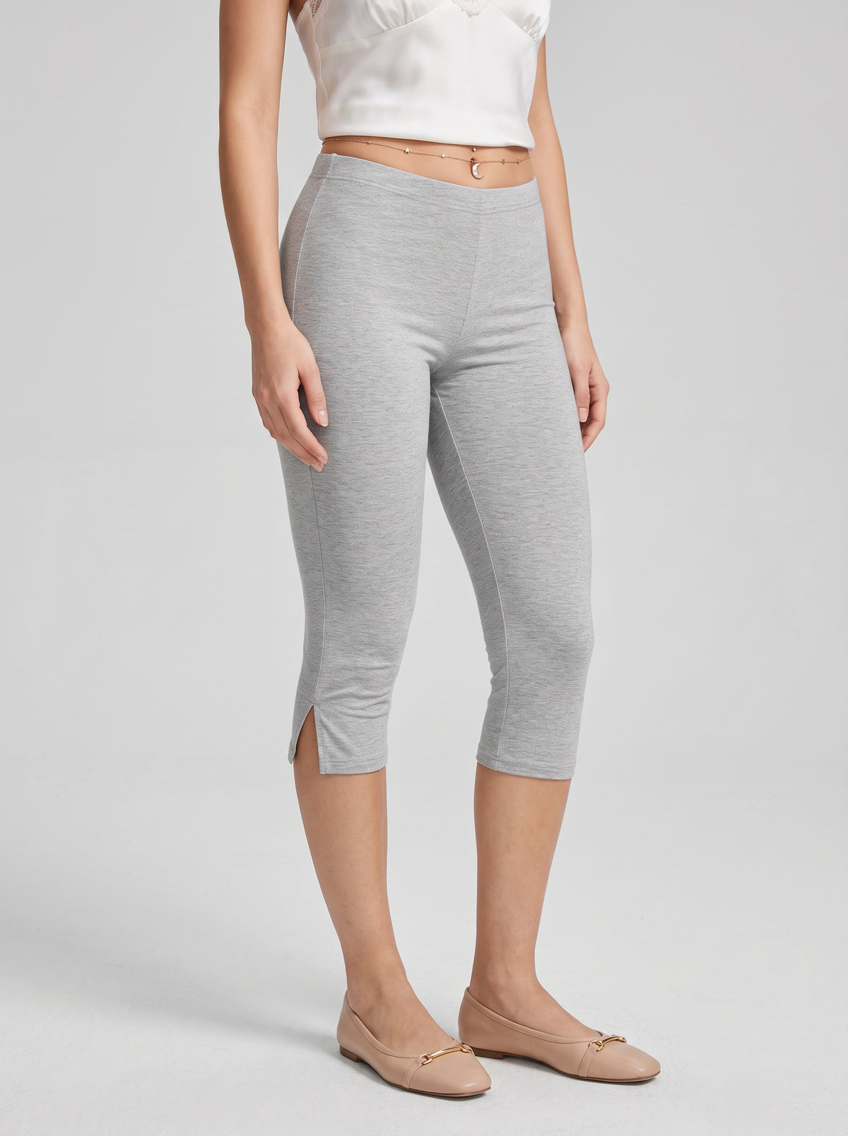 Halia Split-Hem Capri Pants — Light Gray