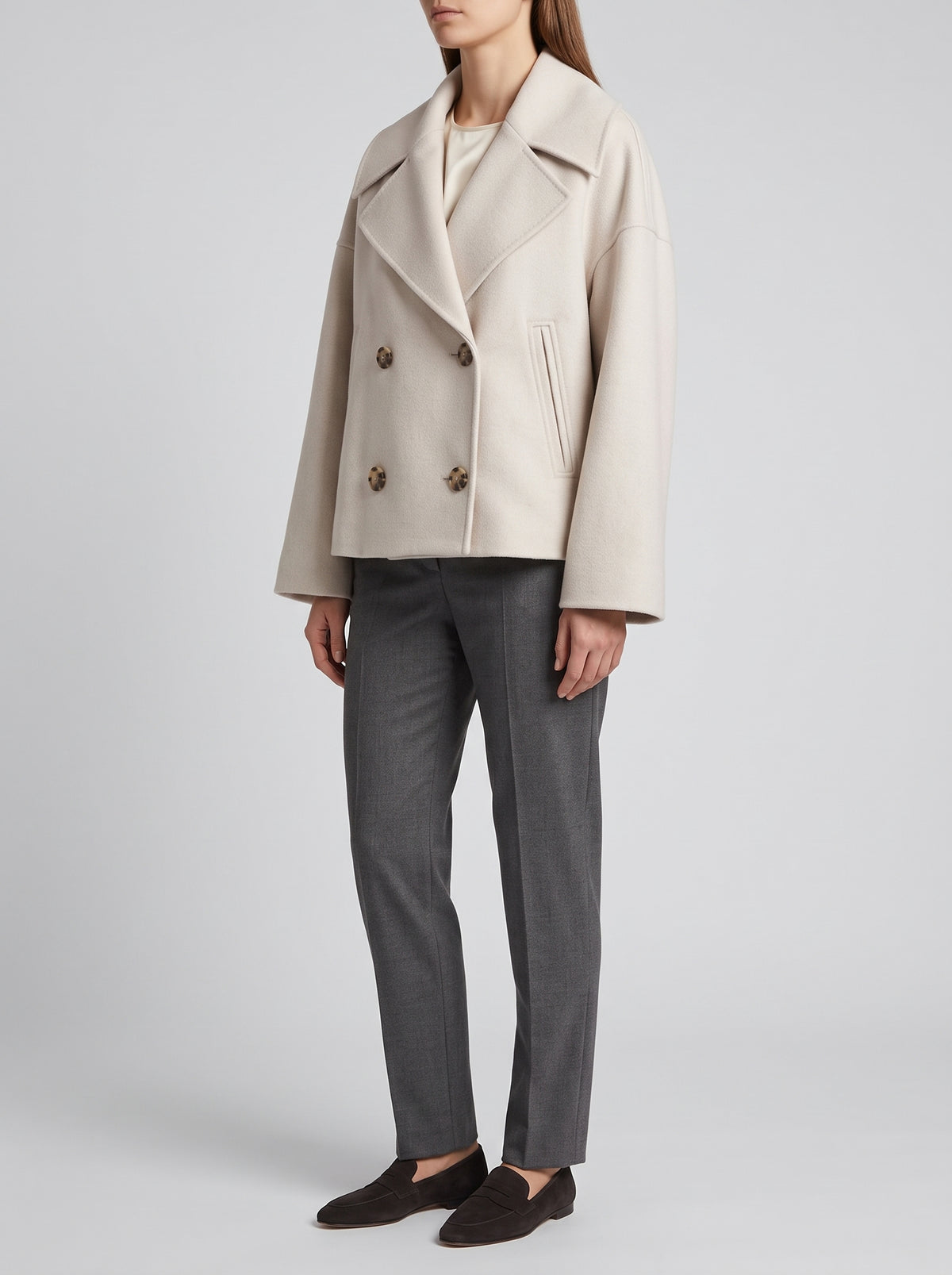 Suzane Short Double-Breasted Coat — White