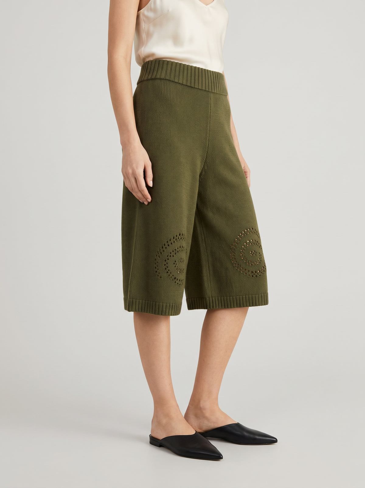 Jupe-culotte Sabina en maille ajourée - Vert militaire