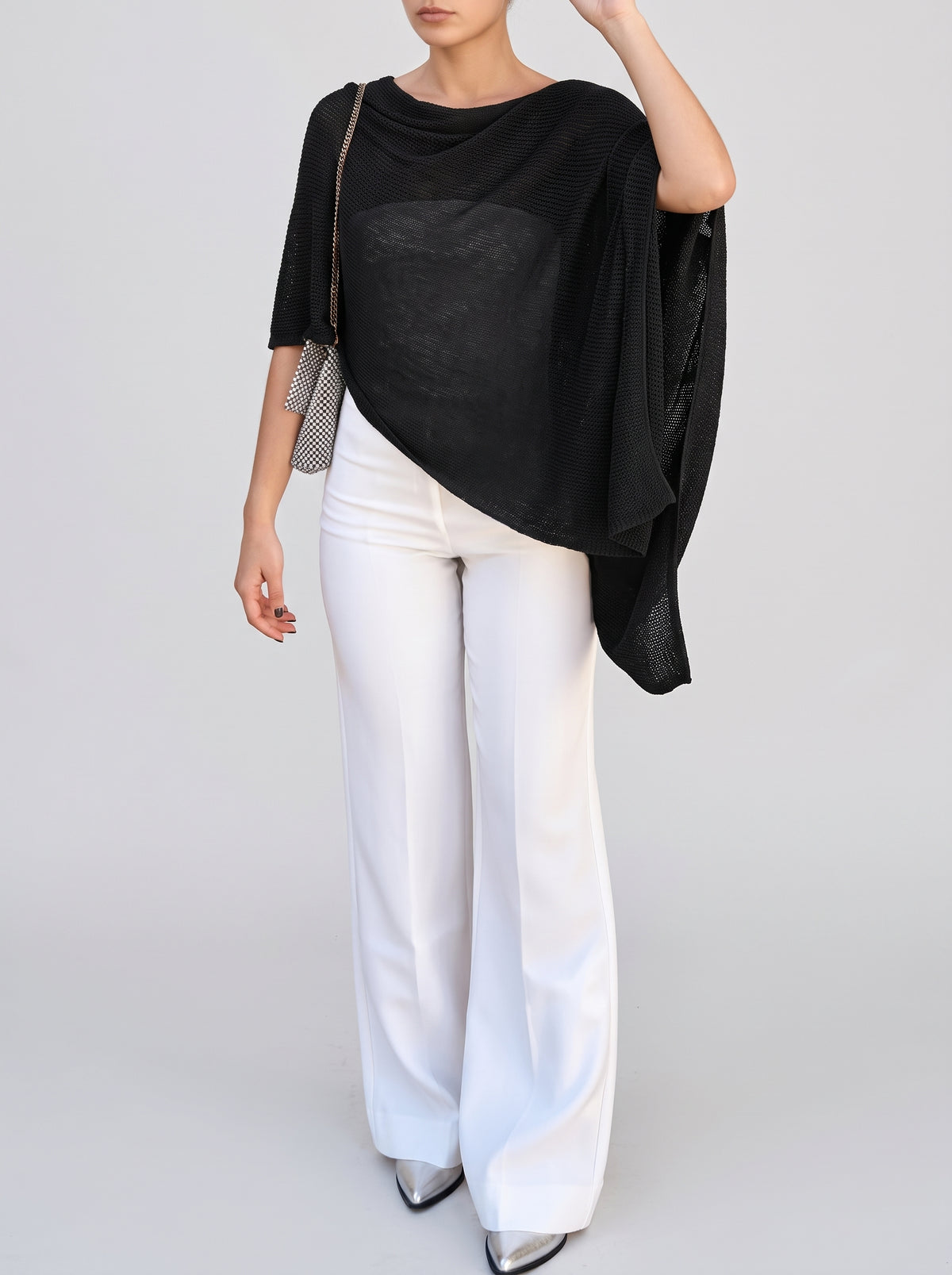 Celeste Batwing Sleeve Knit Shawl Top — Black