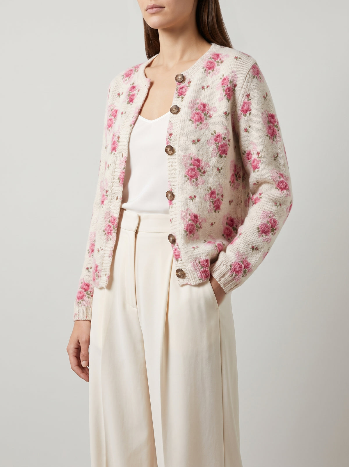 DIANE — Rose Print Cardigan - Multicolour