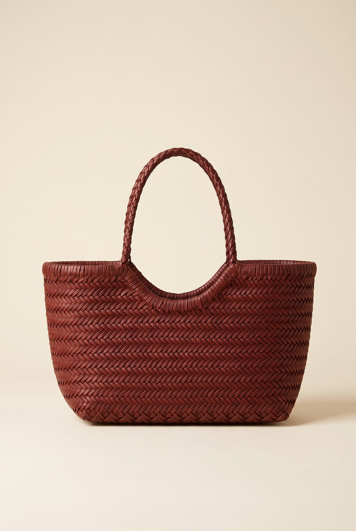 Beatrice Woven Faux Leather Tote — Burgundy