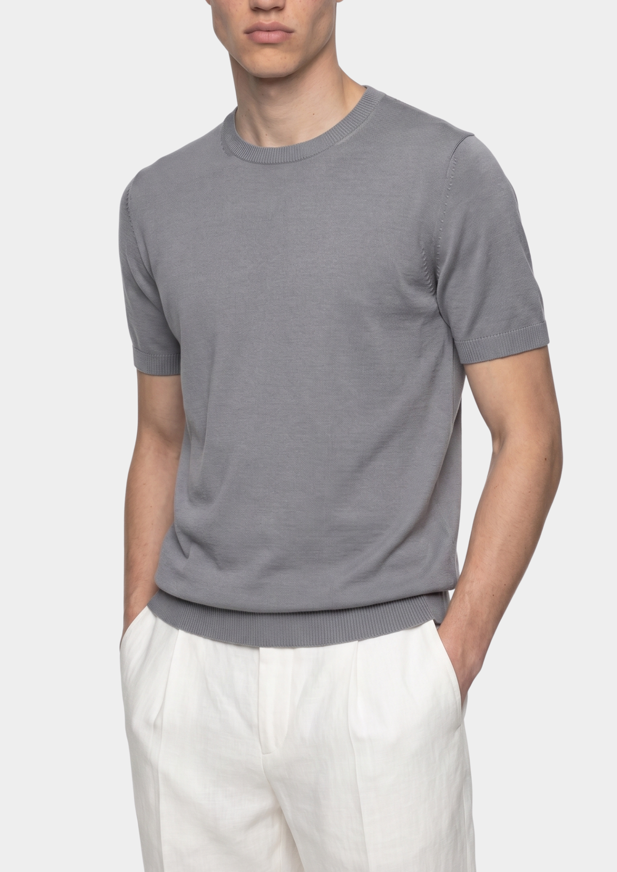 T-Shirt essentiel col rond en maille gris brume