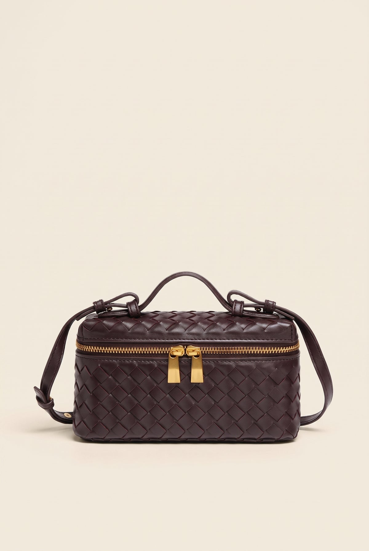 Tara Woven Leather Handbag — Brown