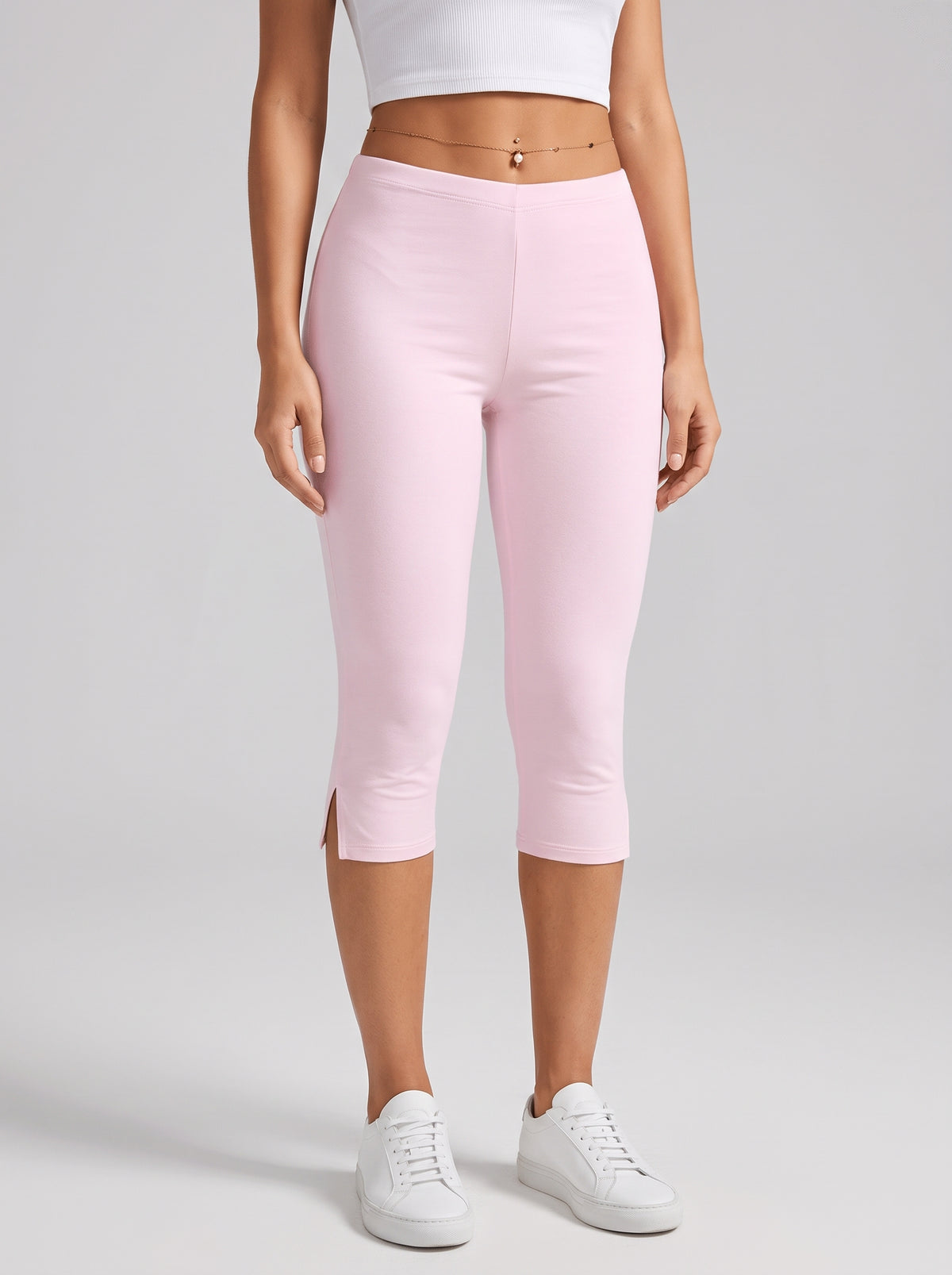 Halia Split-Hem Capri Pants — Pink