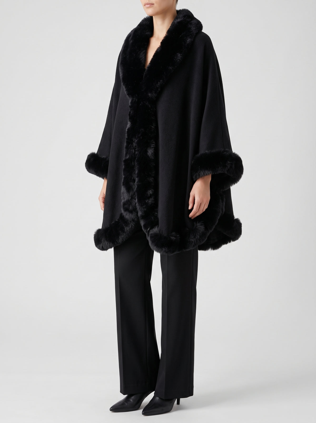 Célestine Fluffy Ombré Cape — Black