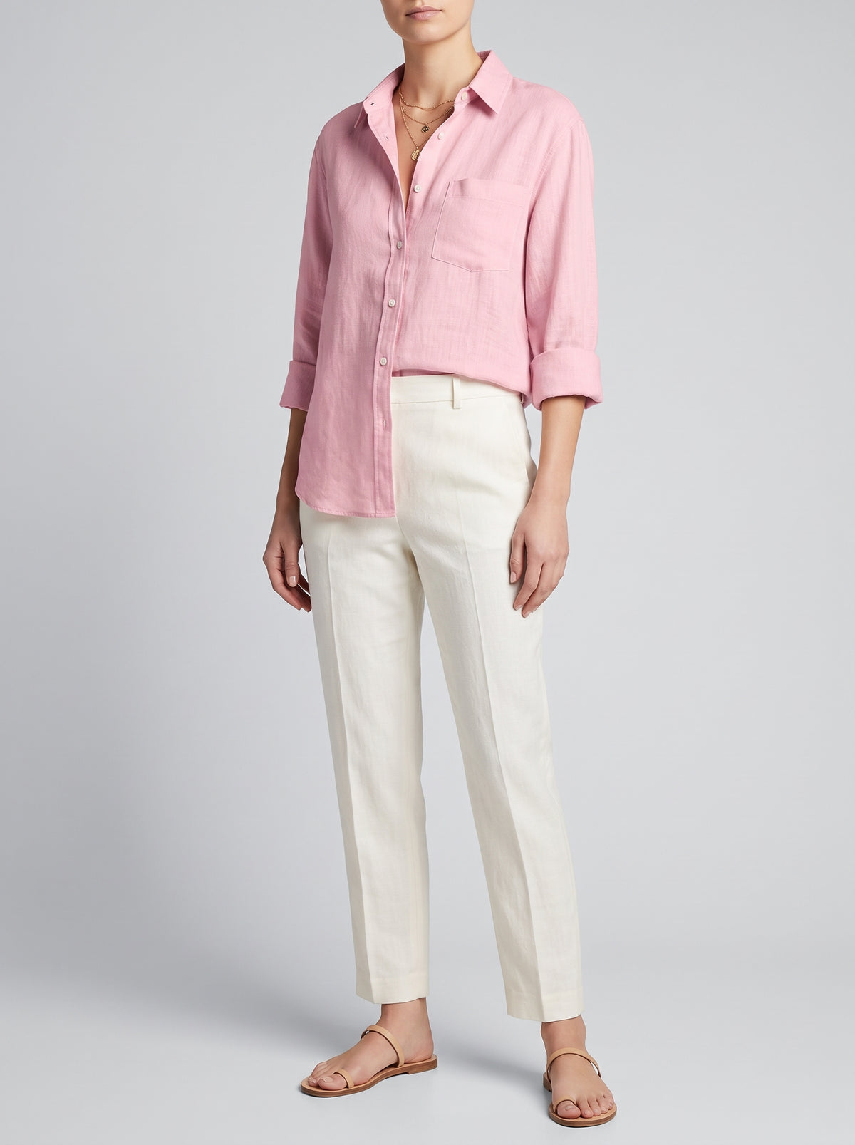 Beatrice Cotton and Linen Lapel Blouse — Pink