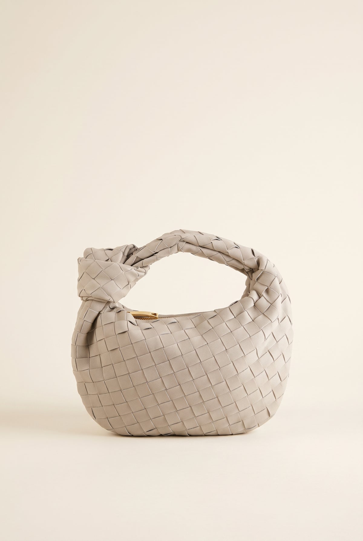 Mini Woven Faux Suede Knot Bag — Cream