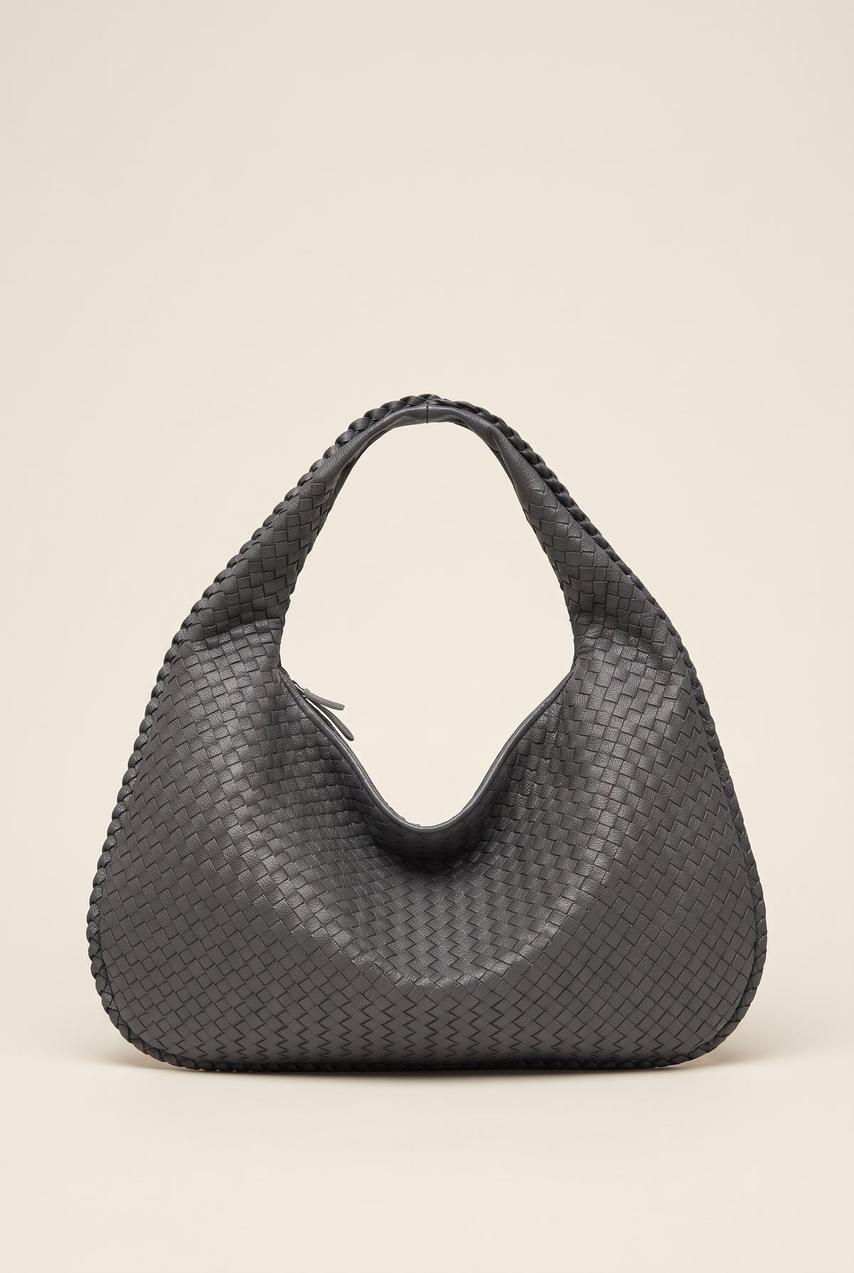 XL Woven Leather Bag — Dark Gray