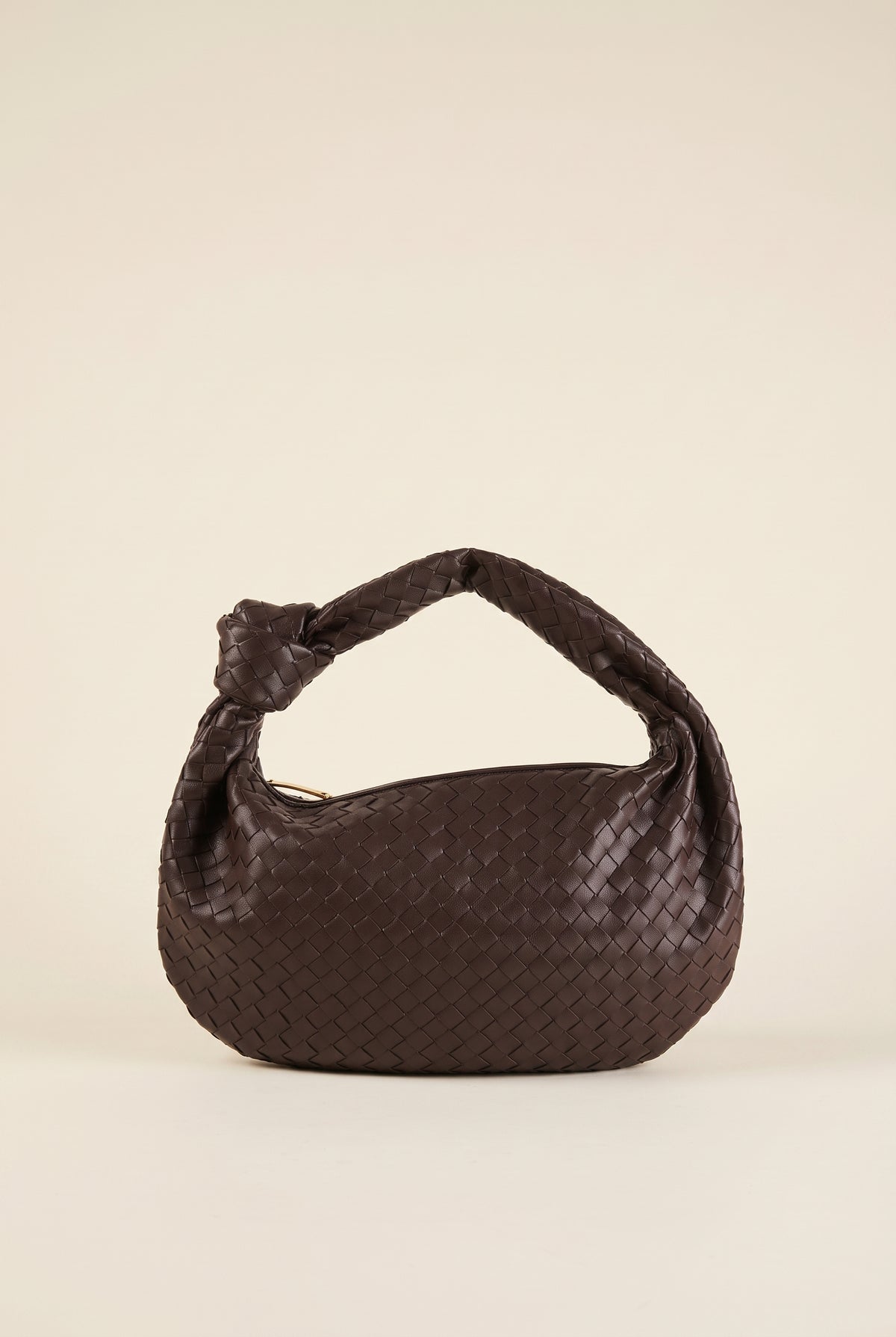 Medium Woven Bag with Leather Details — Brown