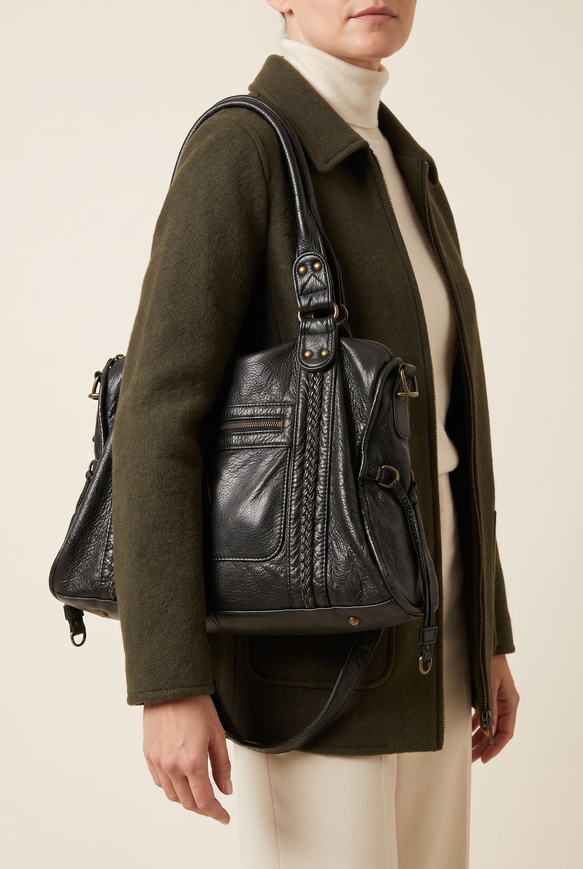 Tanja Faux Leather Shoulder Bag — On-Model View