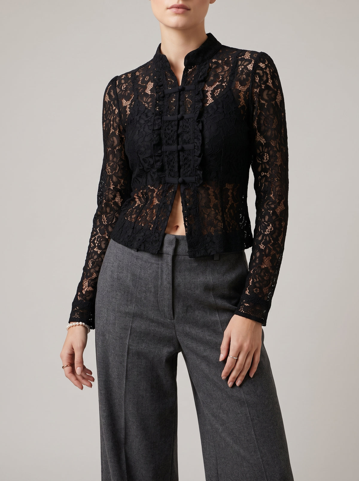 Suzan Long-Sleeve Lace Blouse - Black