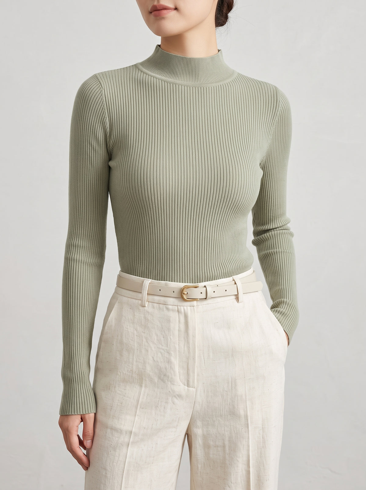 Jessa Ribbed Long Sleeve Top — Green