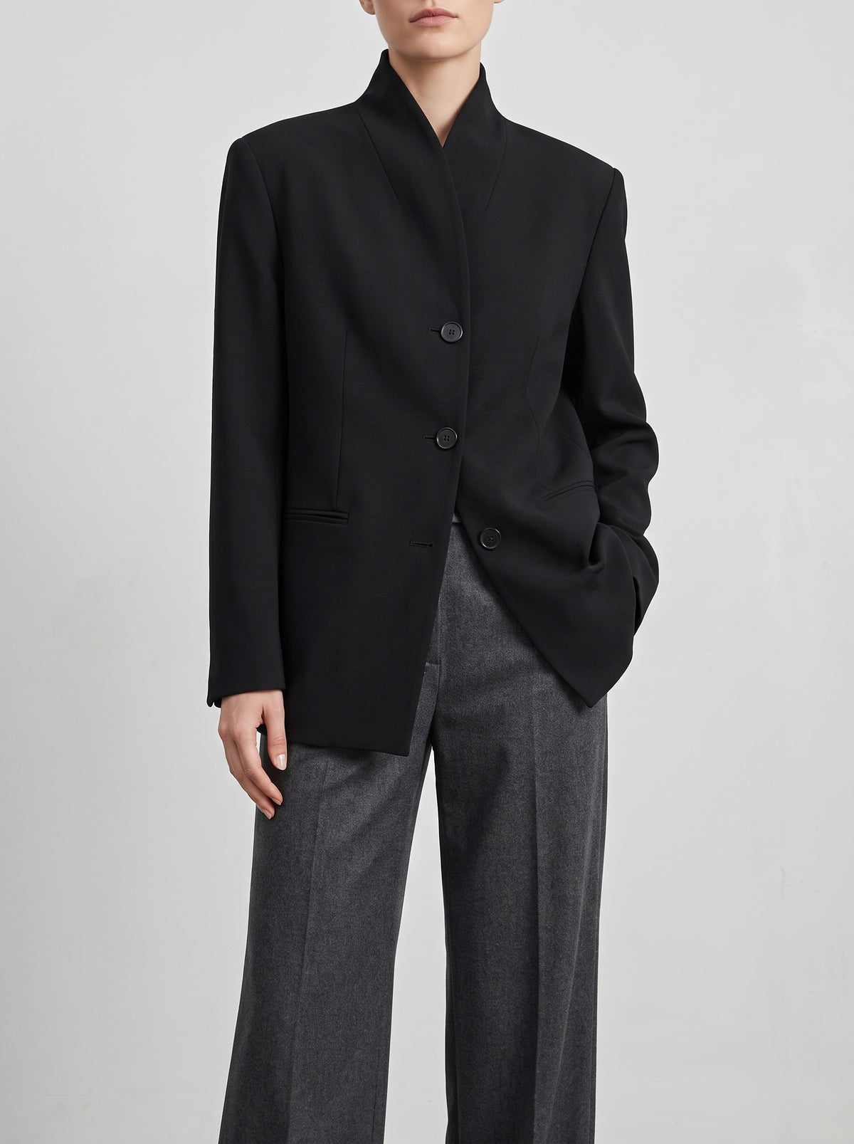 Roxie High Neck Blazer - Black