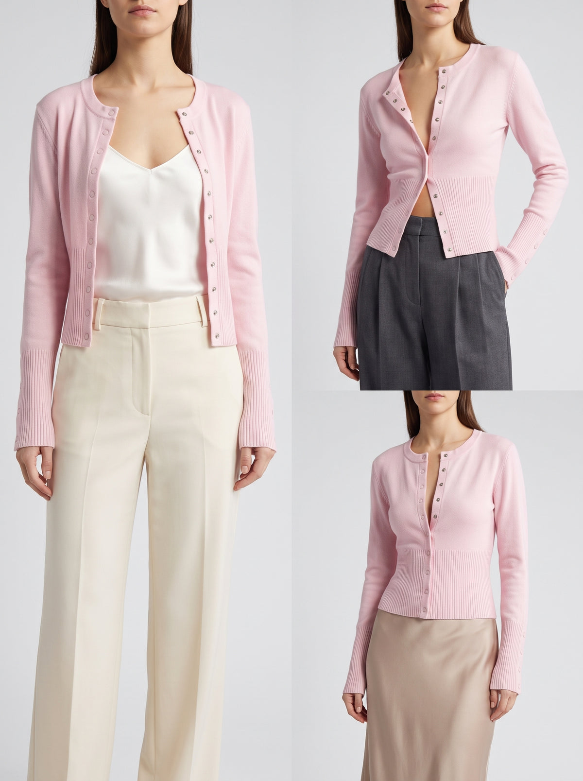 Catherine Fitted Button-Front Cardigan — Pink