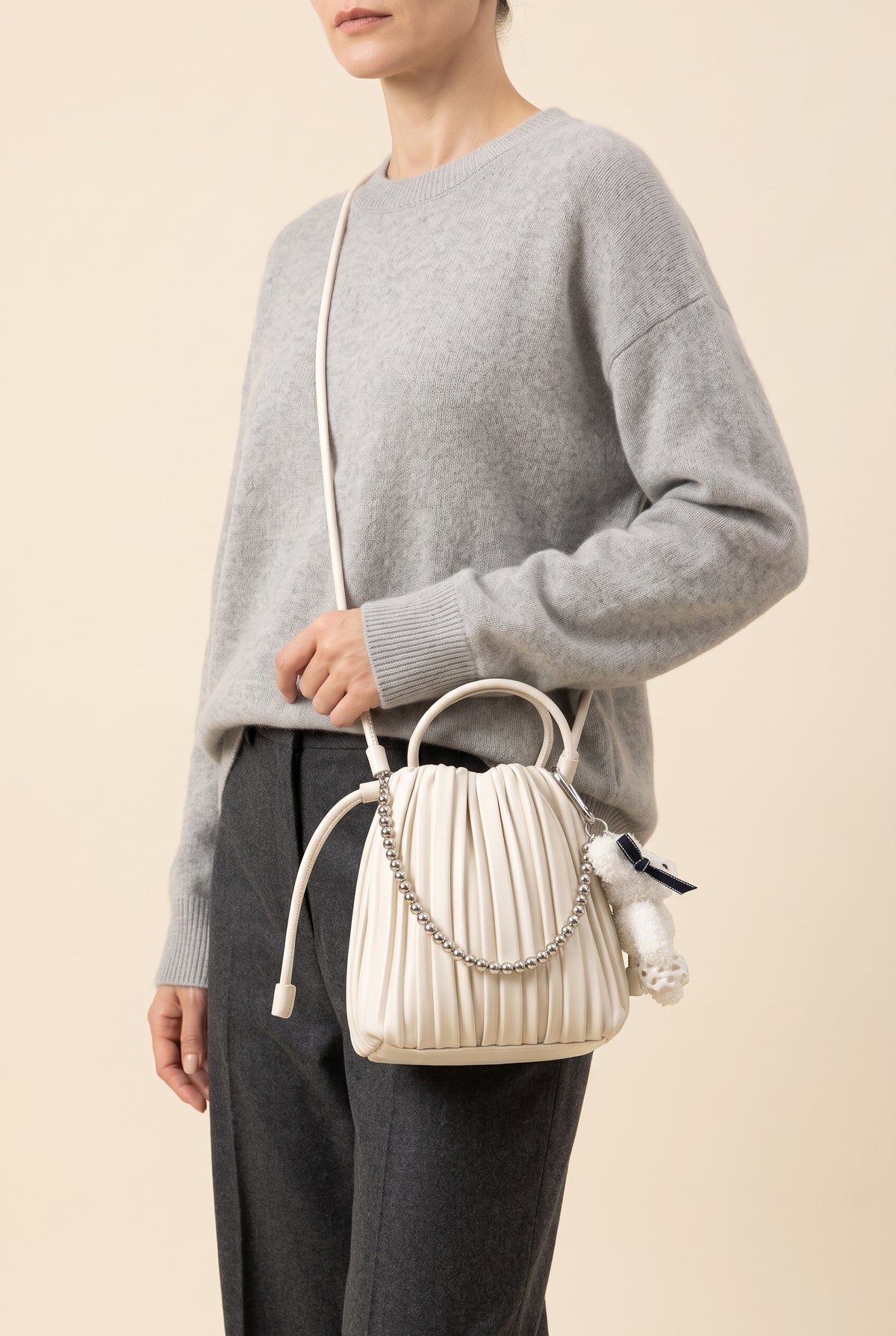 Bianca Pleated Faux Leather Mini Shoulder Bag — On-Model View