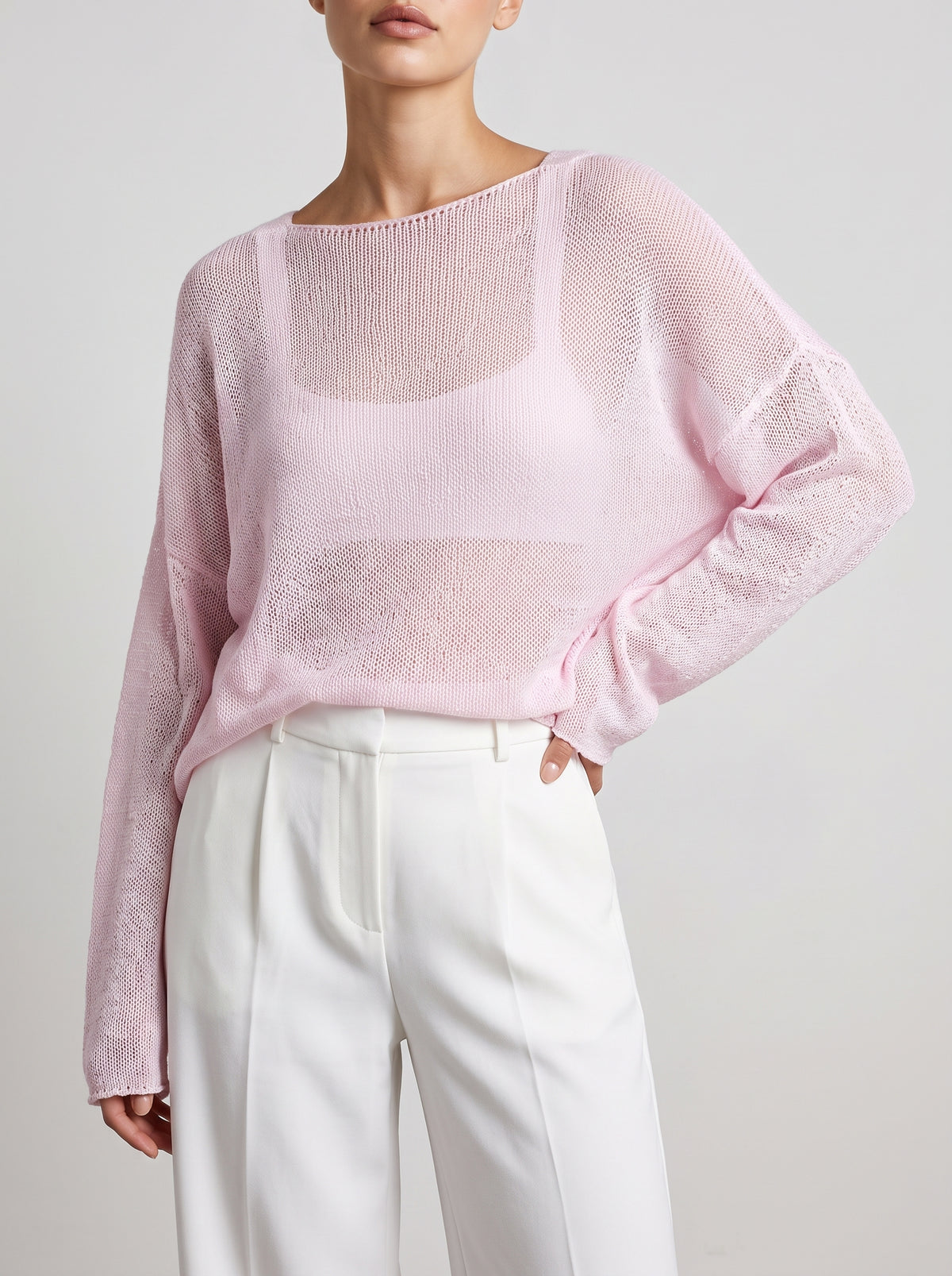 Lilian Oversized Semi-Sheer Sweatshirt — Pink