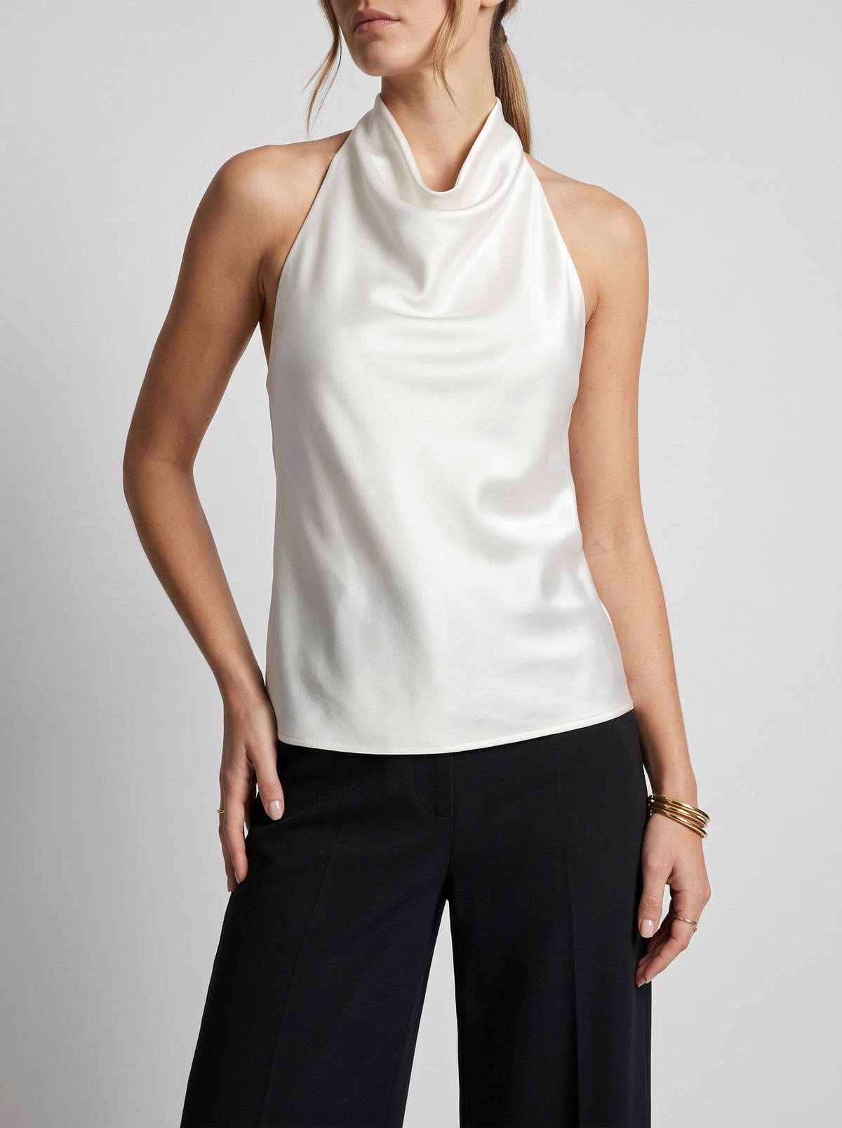 Anastasia Satin Backless Top - White