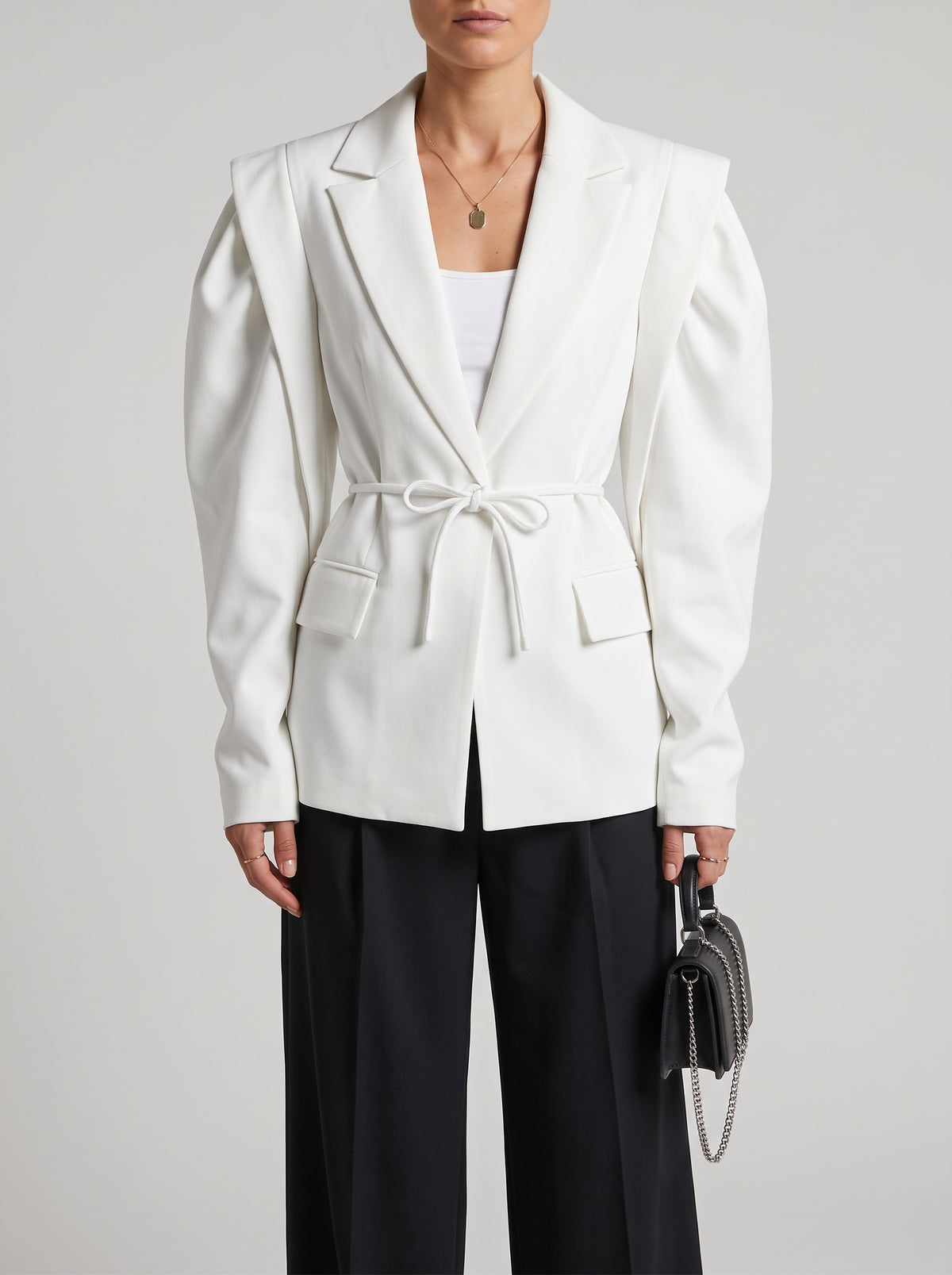 Megan Front Tie Blazer - White