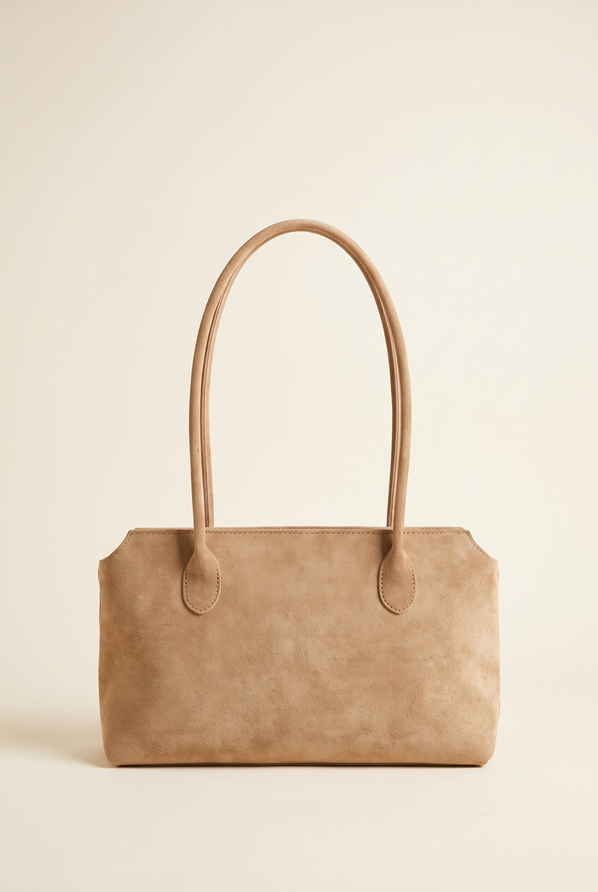 Claudine Faux Suede Shoulder Bag — Beige