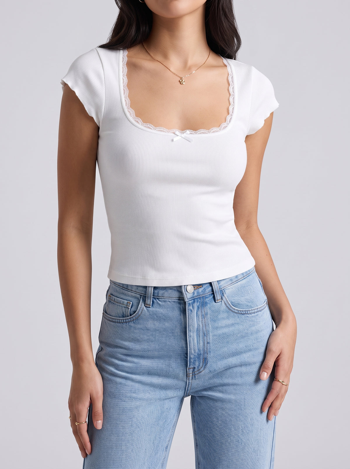 Liberty Scalloped Lace-Trim Crop Top — White