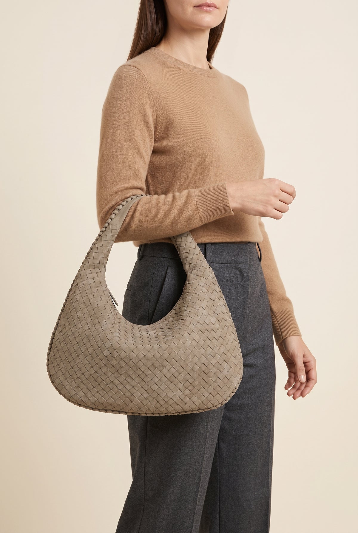 XL Woven Faux Suede Shoulder Bag — On-Model View