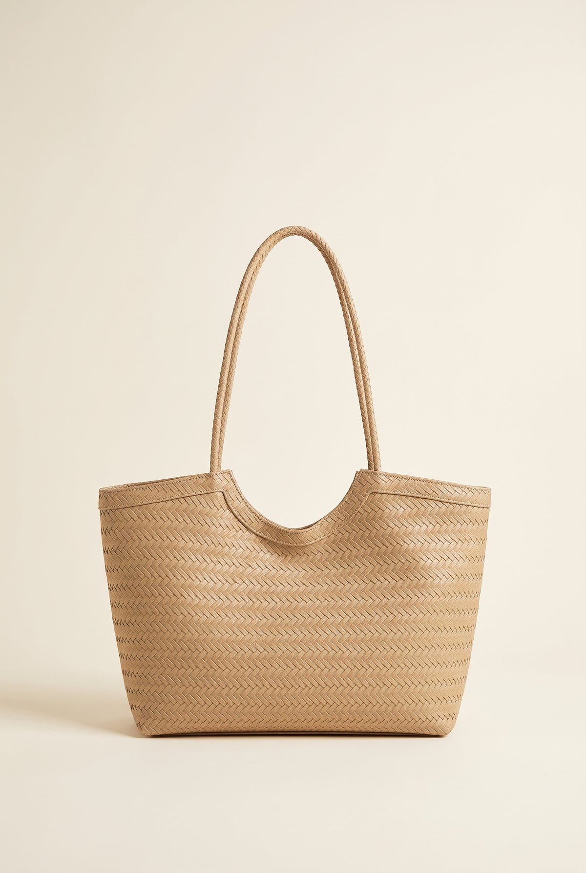 Elena Woven Faux Leather Handbag — Cream
