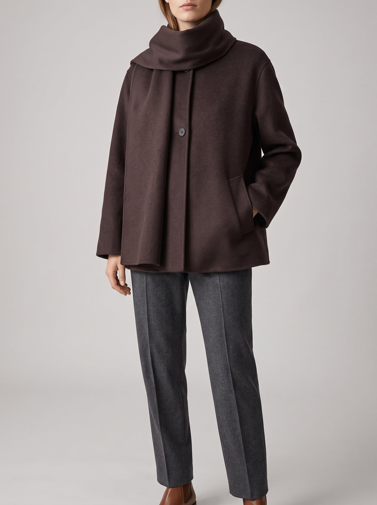 Cecille Coat with Matching Scarf — Brown