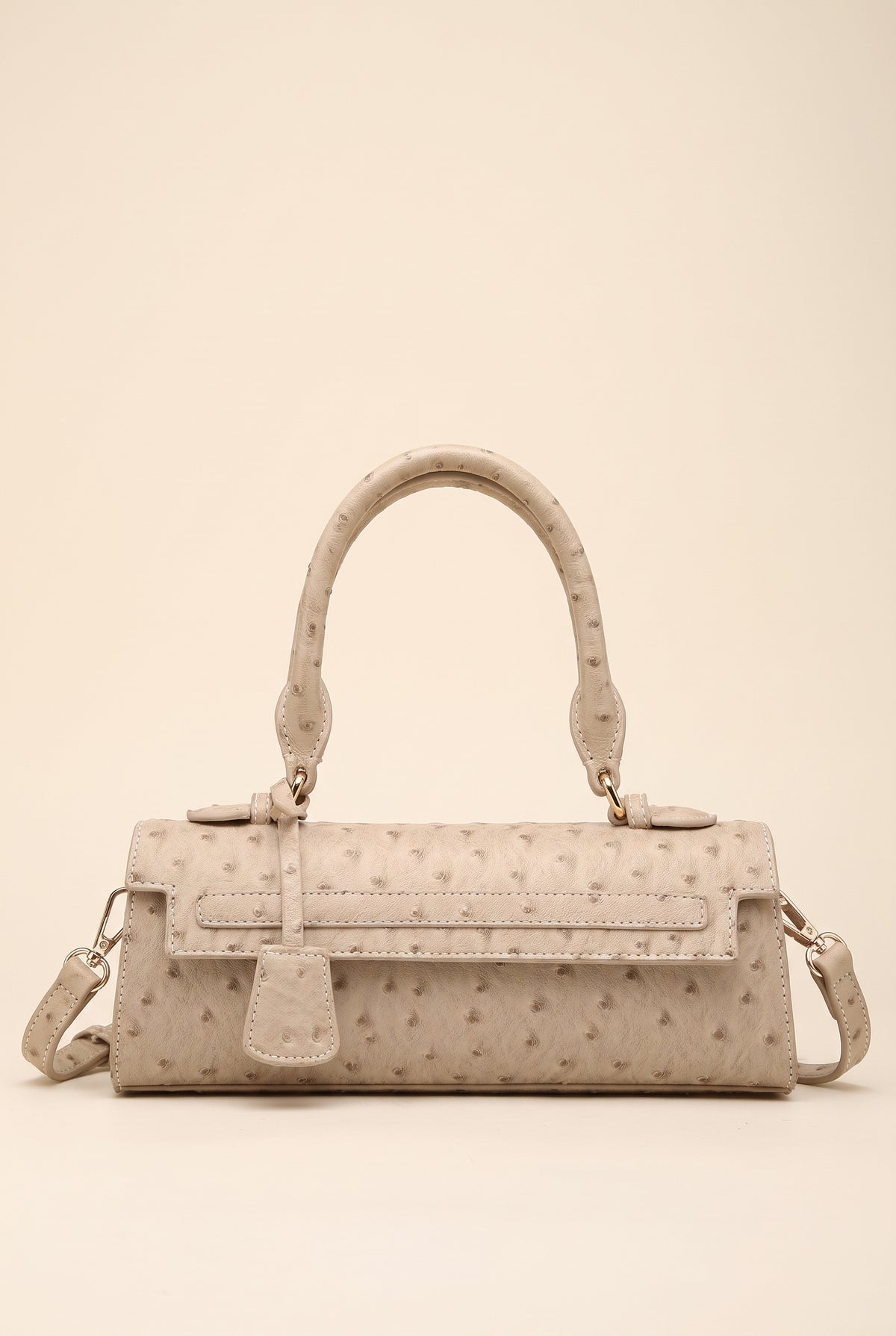 Pochette Jasmin embossée effet cuir d'autruche - Beige