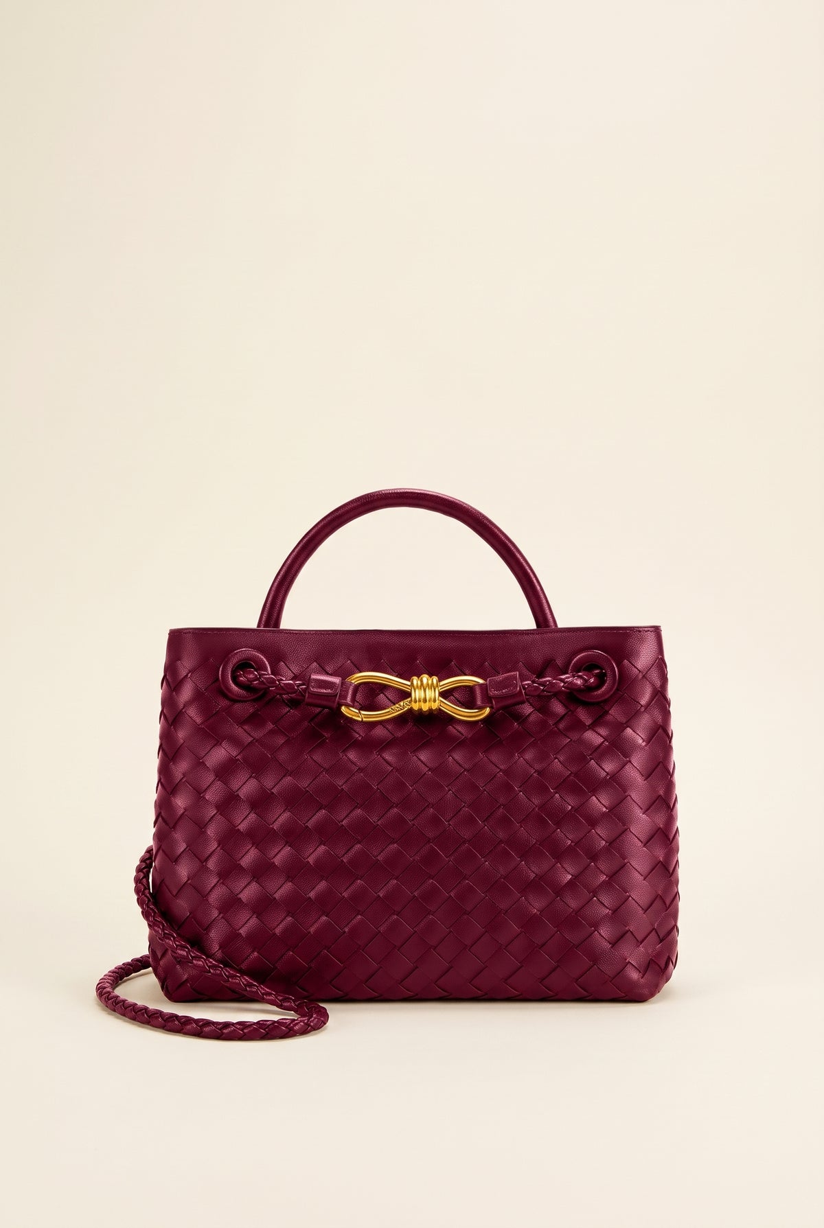 Lucia Woven Faux Leather Bag — Burgundy