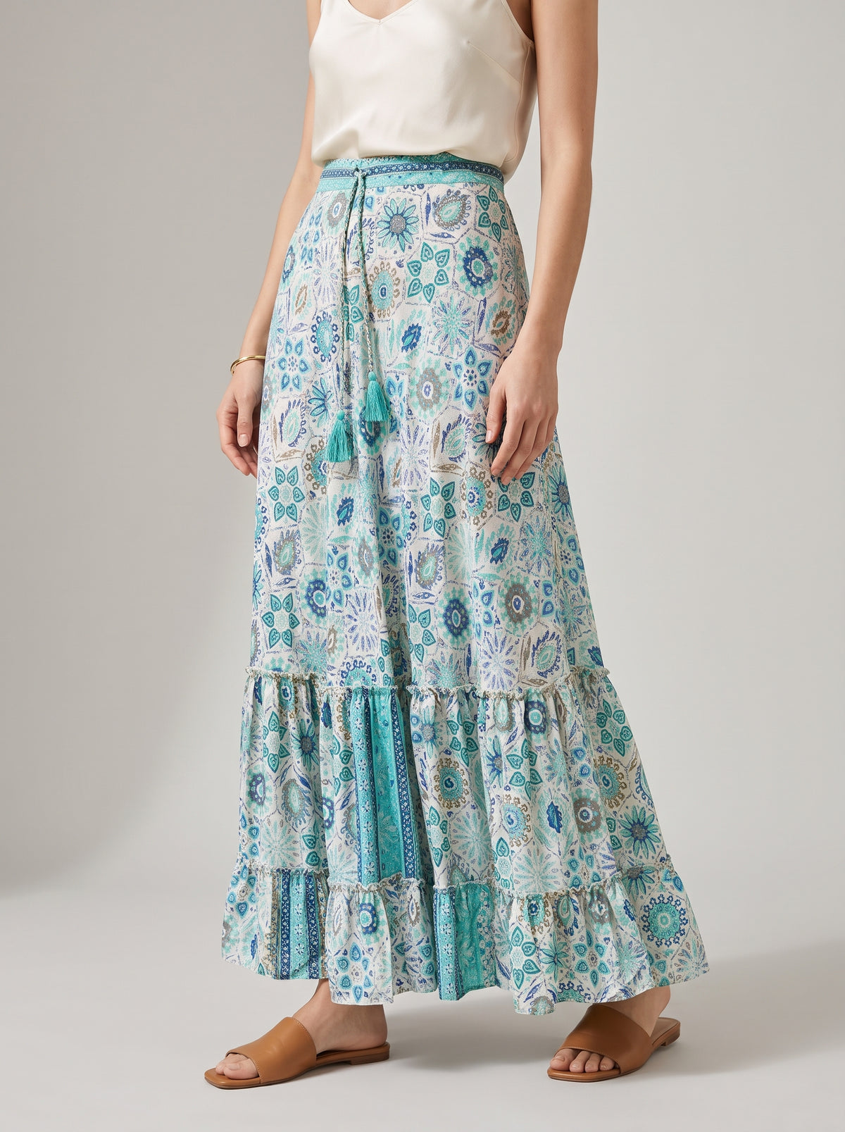 Celeste Boho Floral Ruffle Skirt — Sky Blue