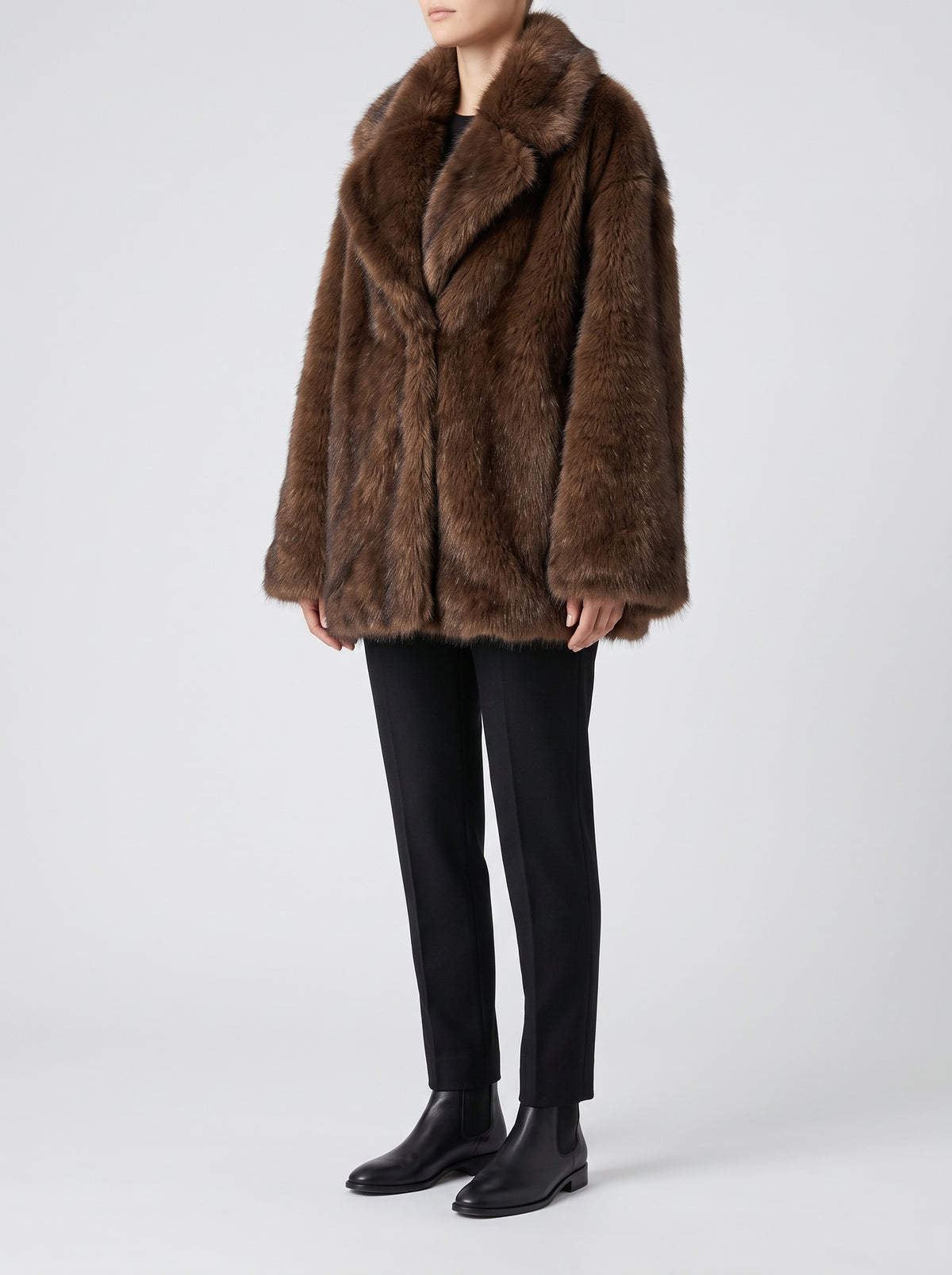 Tilda Oversized Tonal Faux Fur Coat — Brown
