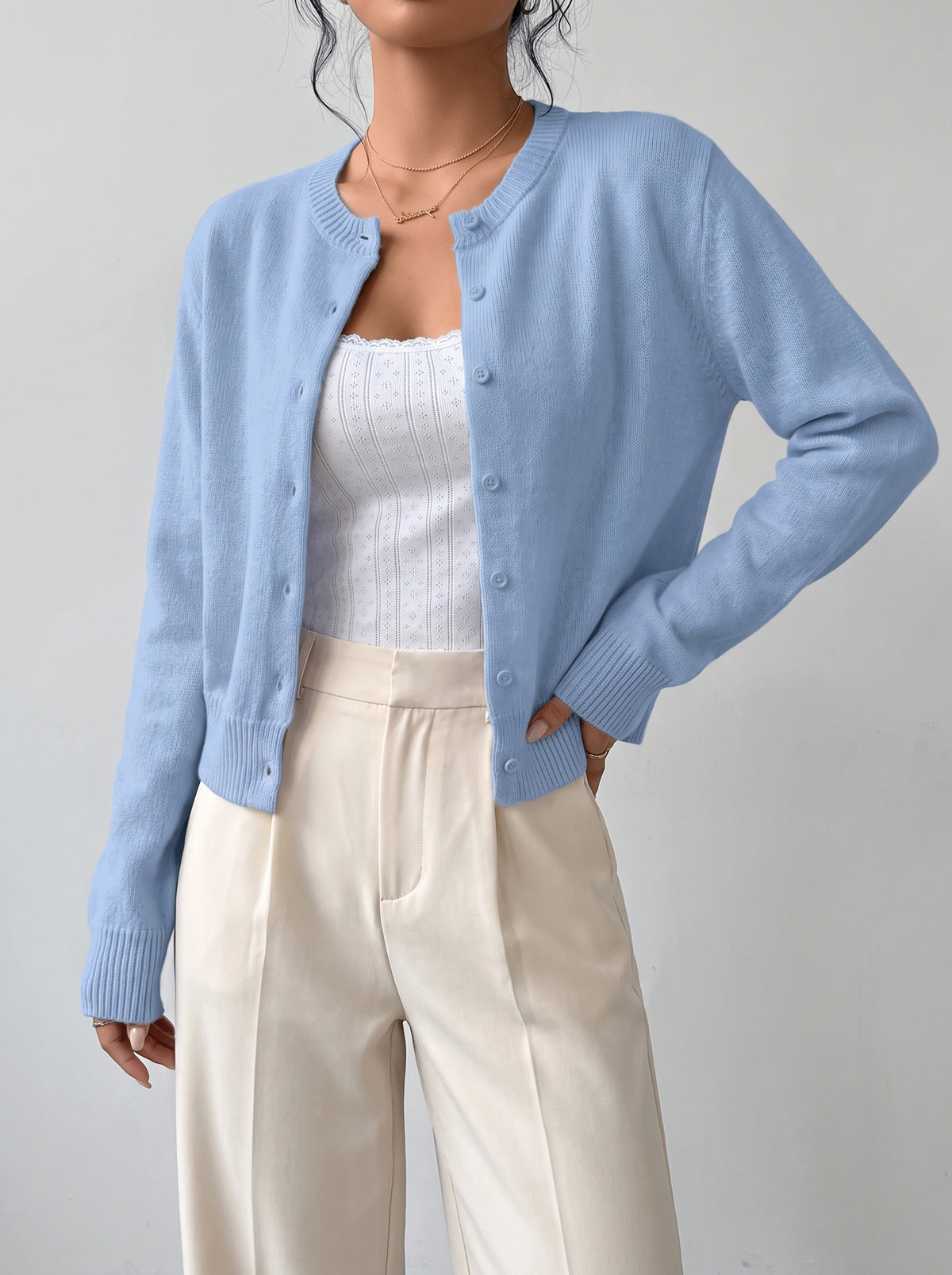 Emilia Button-Front Knitted Cardigan - Blue