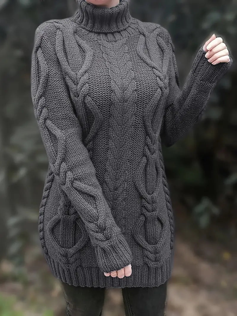 MADELEINE — Robe à Col Roulé en Maille Torsadée
