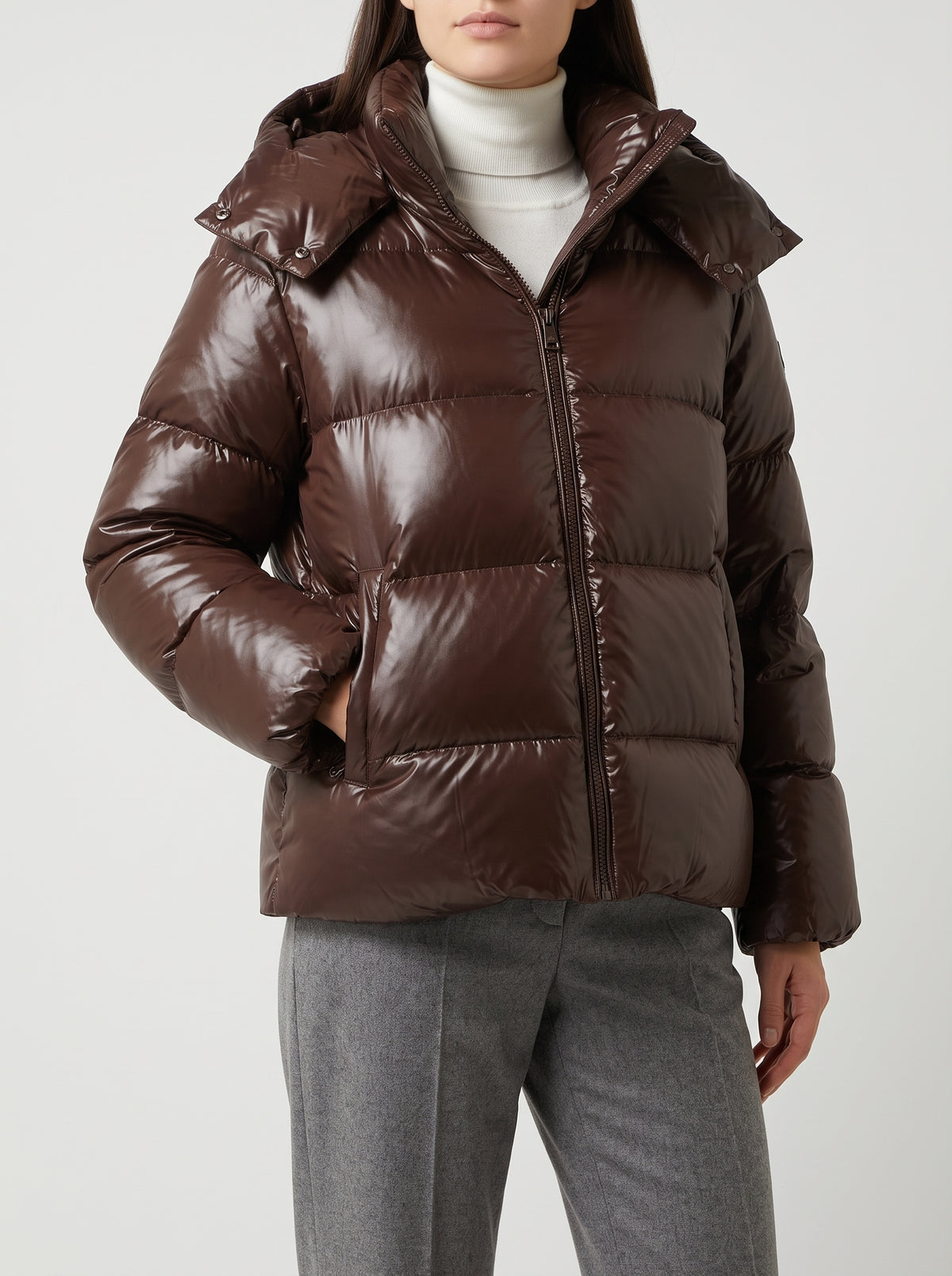 Nica Hooded Quilted Cotton Coat — Chocolate