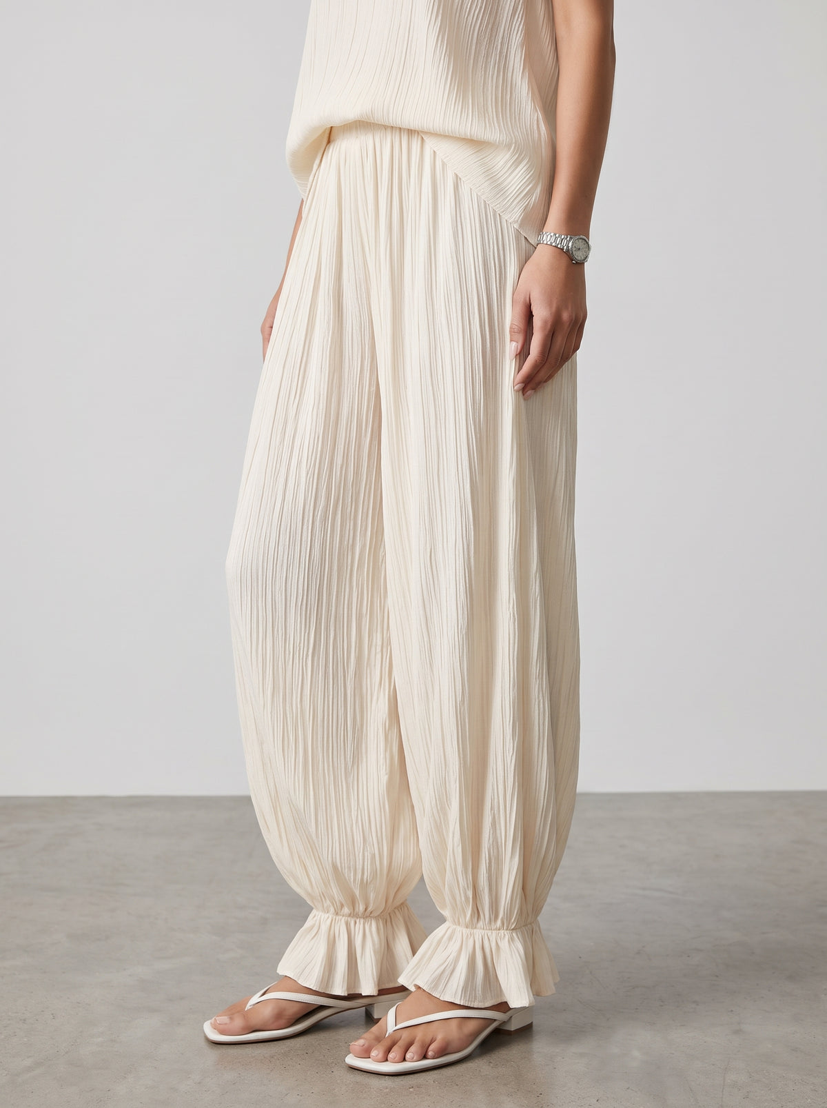 Beatrice Sheer Elastic-Waist Flared Pants