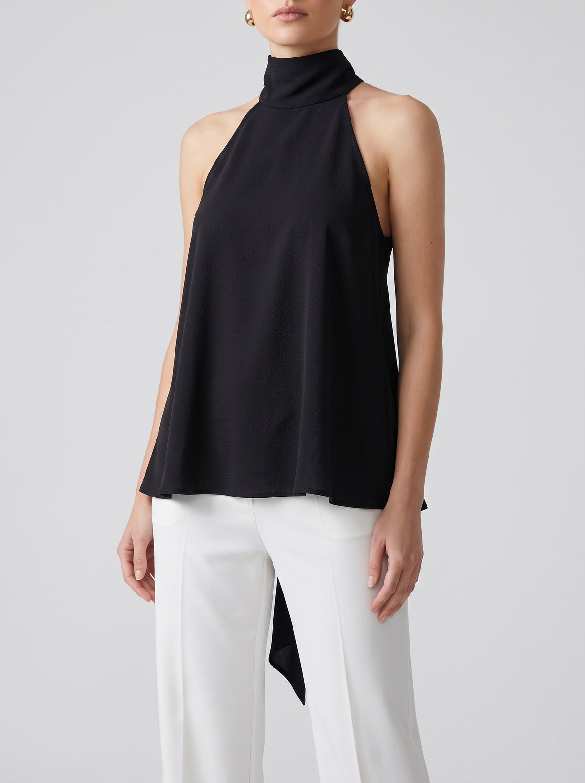 Noemi Back-Tie Halter Top — Black