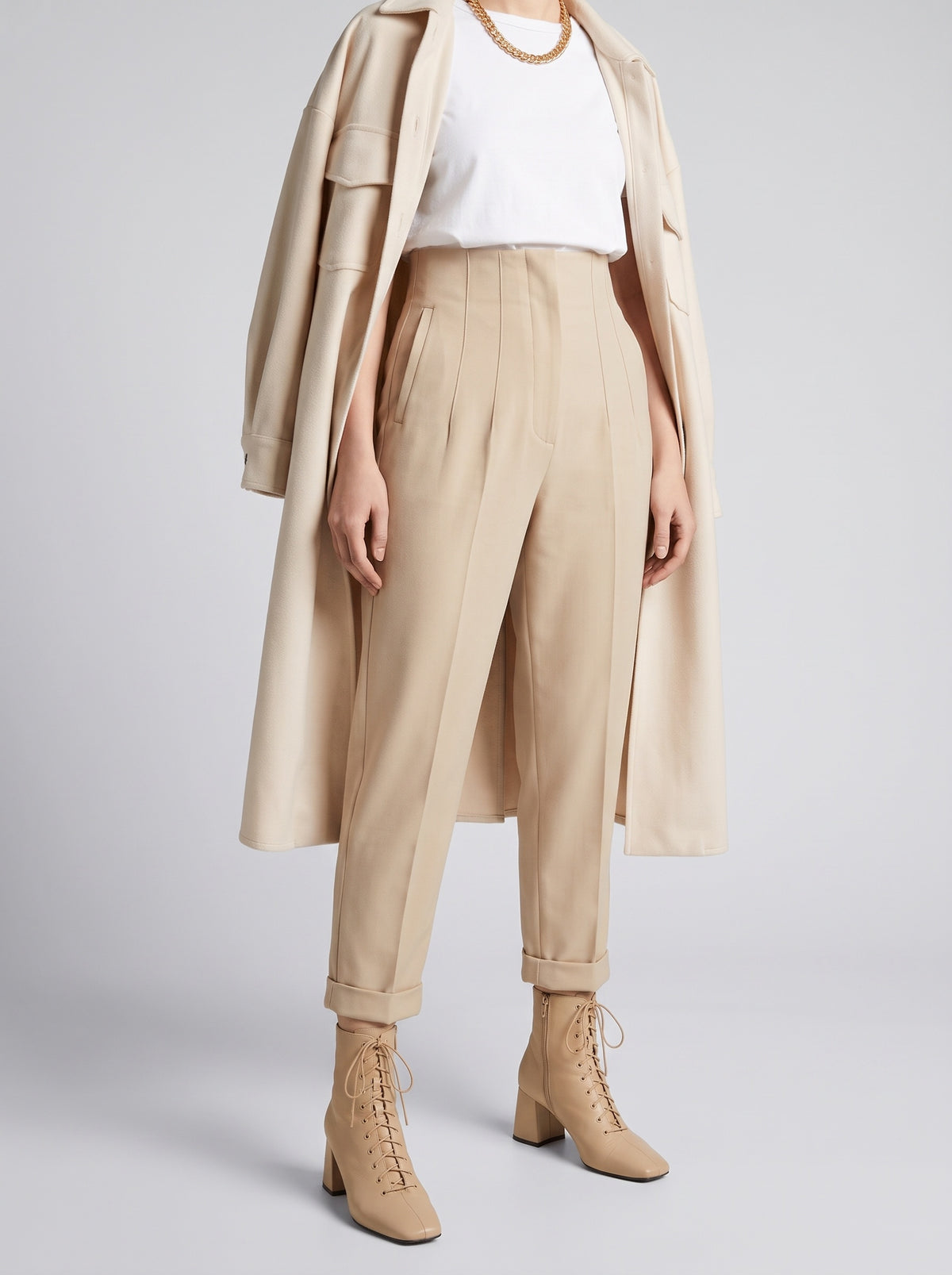 Pantalon cigarette Sofia taille haute - Crème