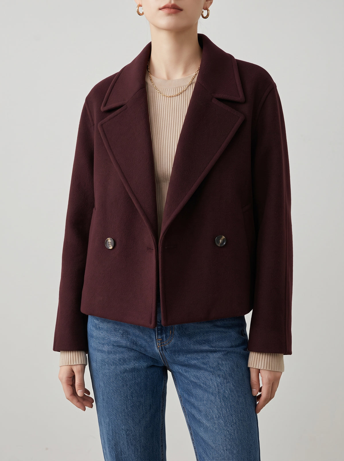 Suzane Short Double-Breasted Coat — Red