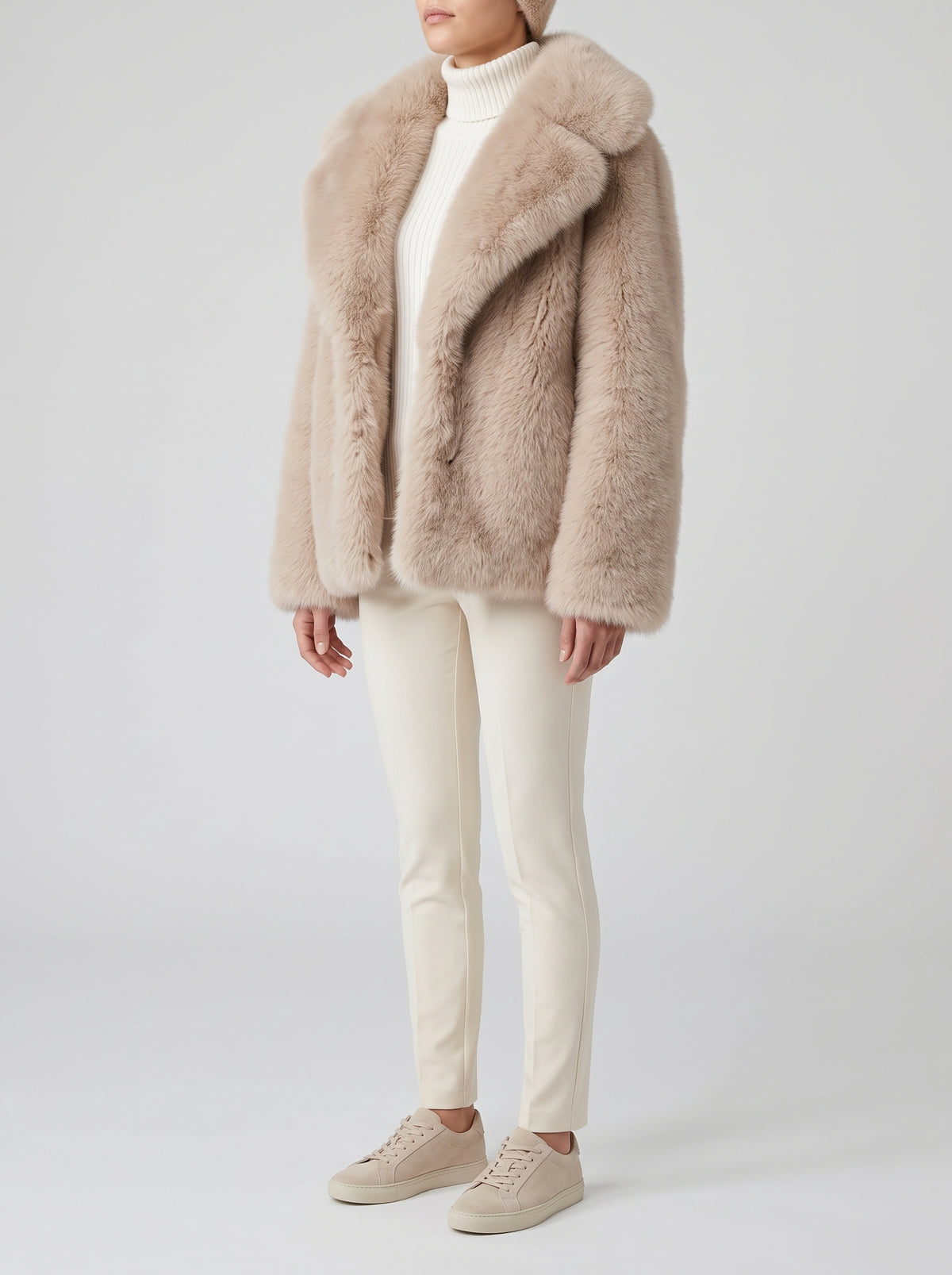 Emilie Puff Collar Faux Fur Coat - Beige