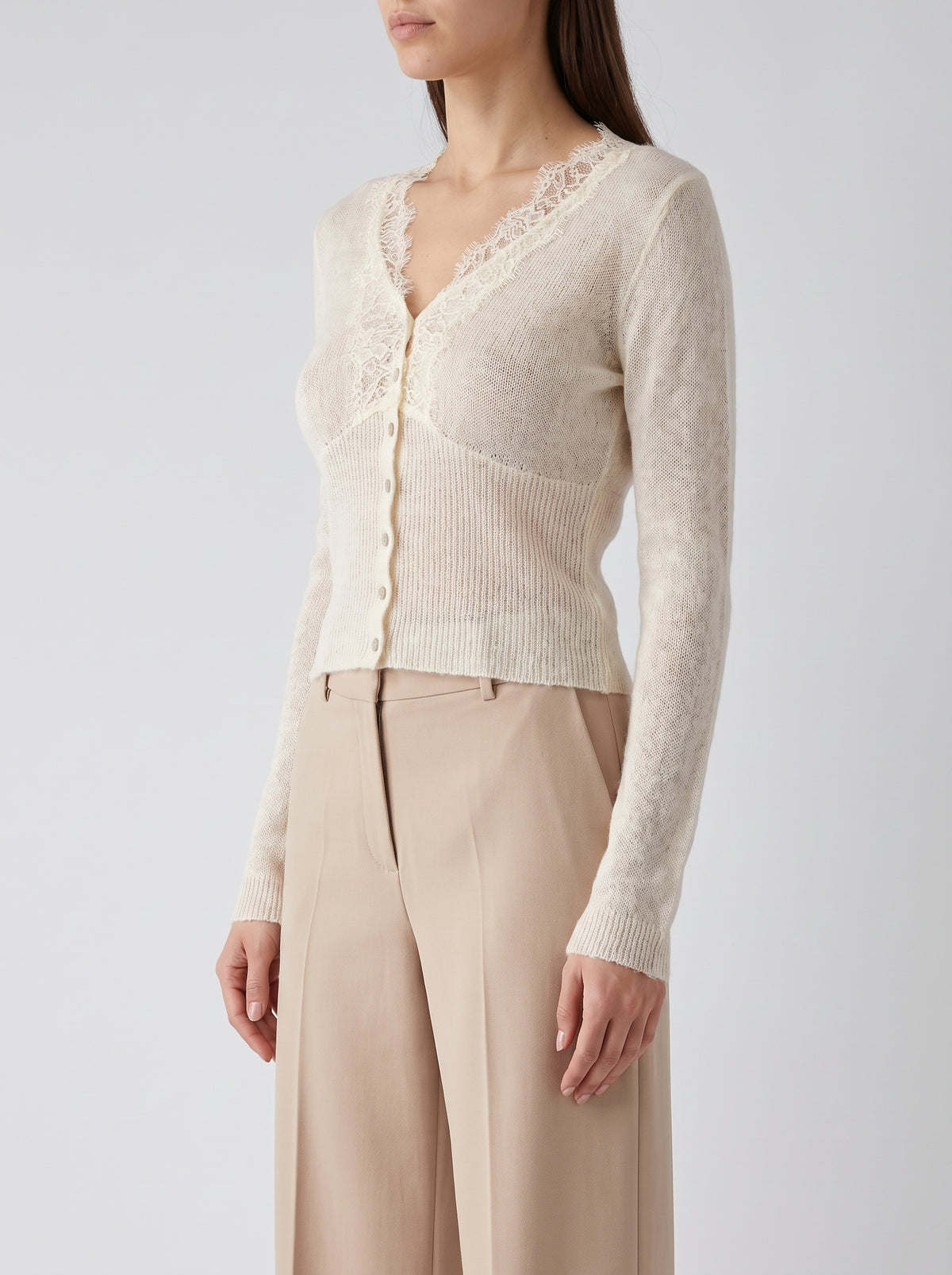 Aurelie Knitted Lace Cardigan - White