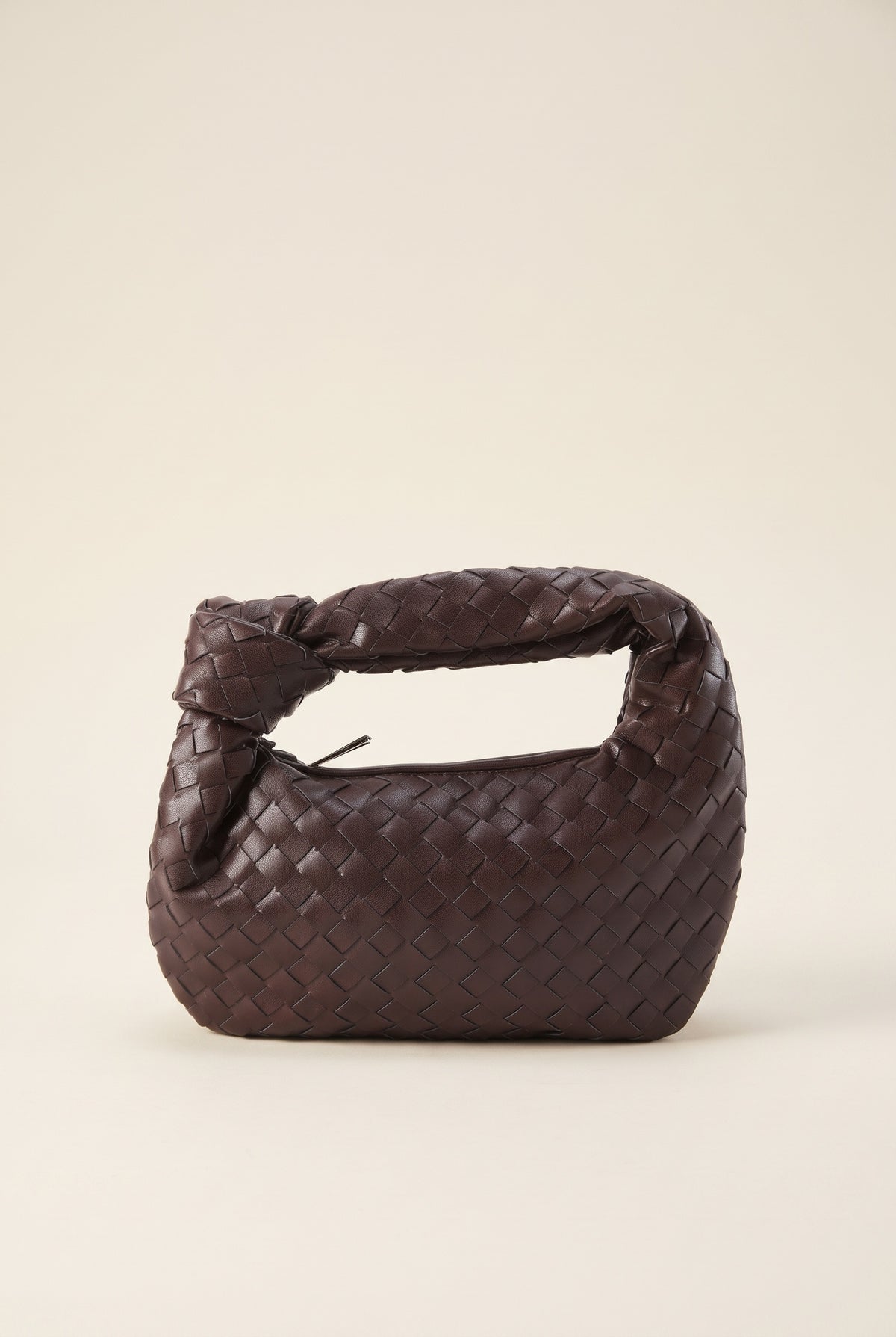 Mini sac tressé en effet cuir - Marron